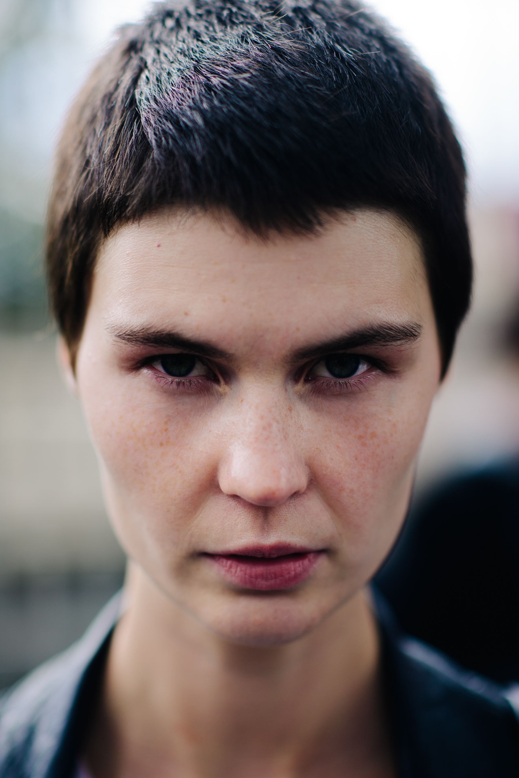 Portrait of a model with short brown hair