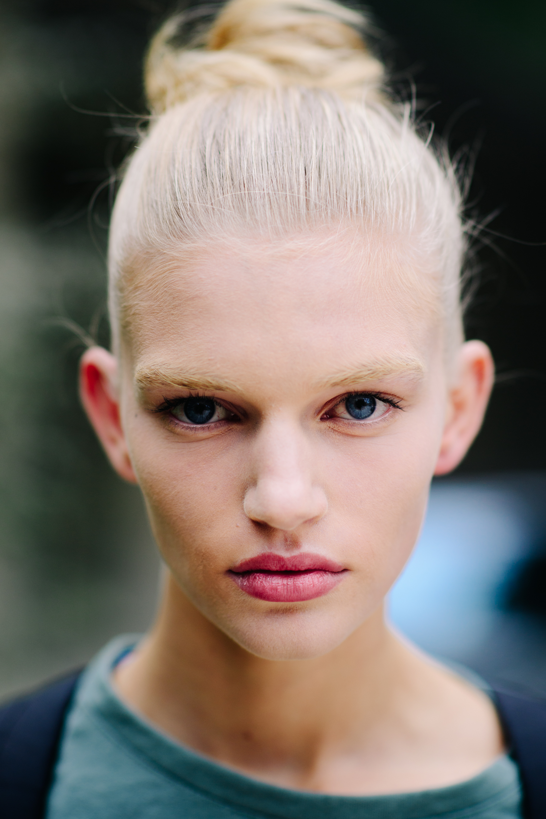 Portrait of a blonde model with blue eyes