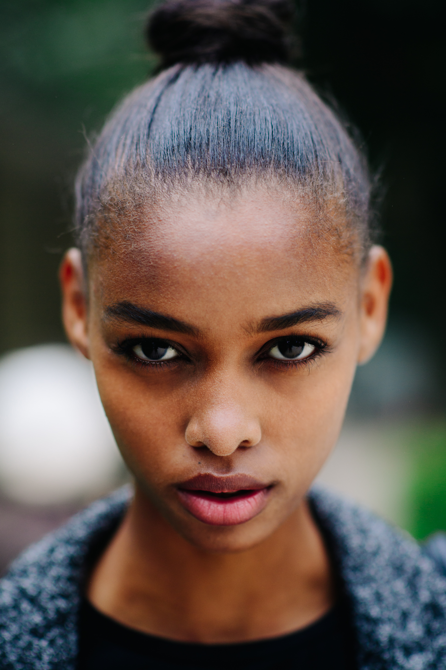 Portrait of model with dark hair and eyes