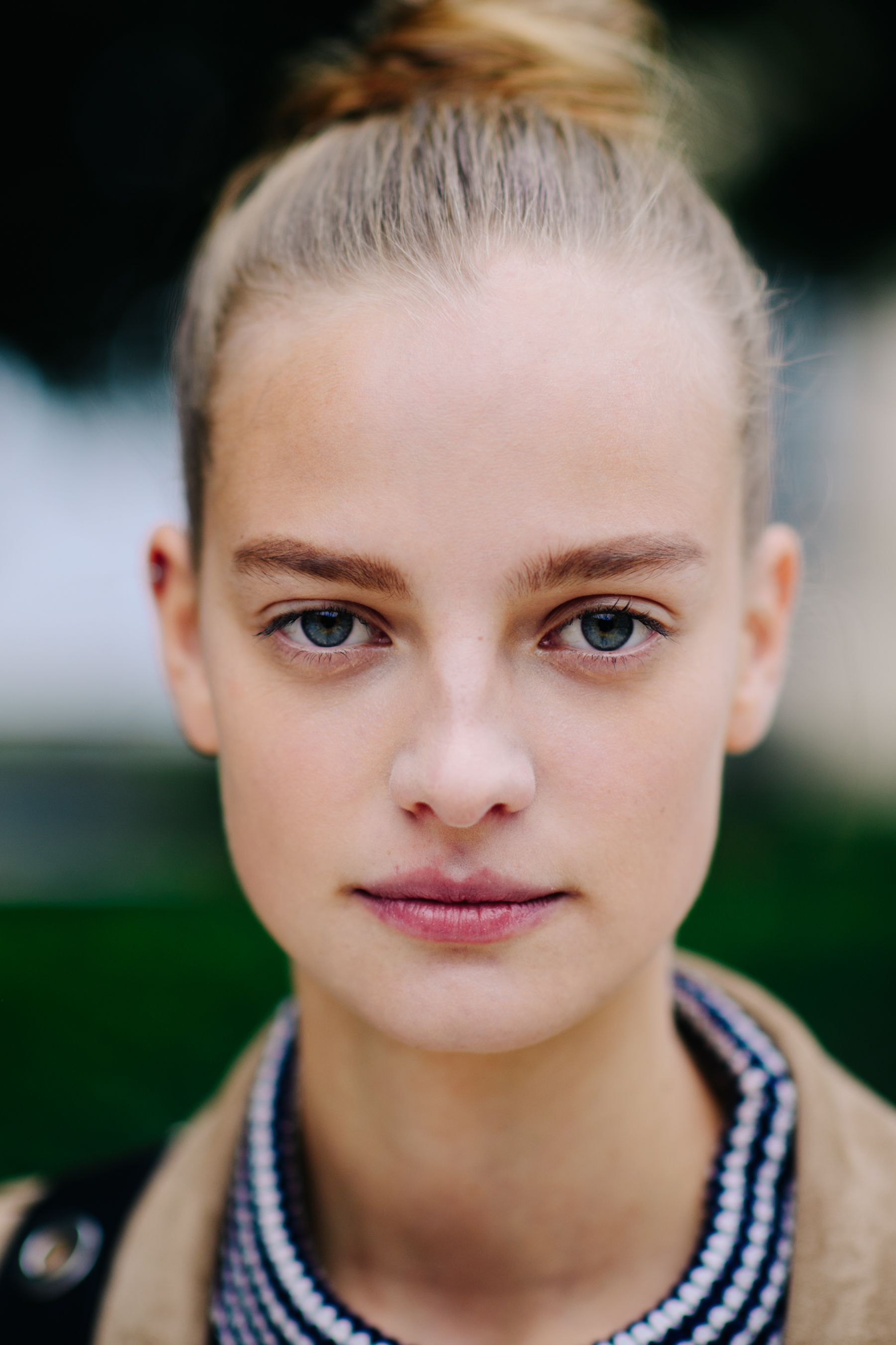 Portrait of model with blue eyes and blonde hair
