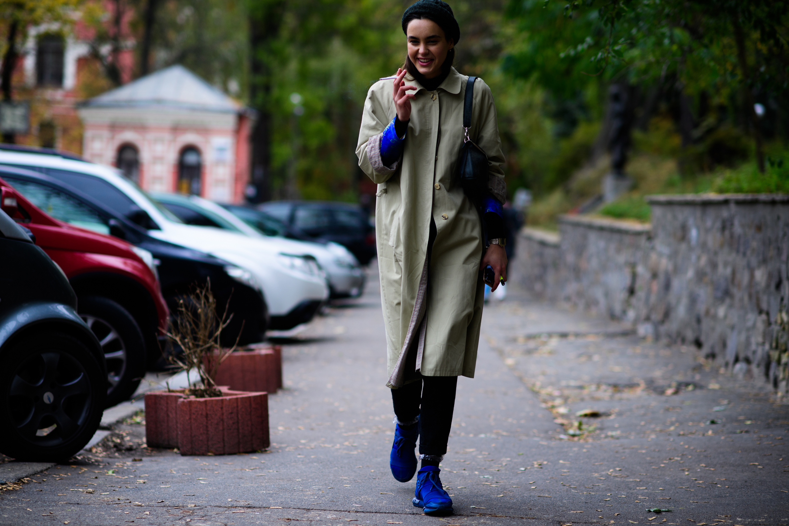 Woman wearing blue sneakers
