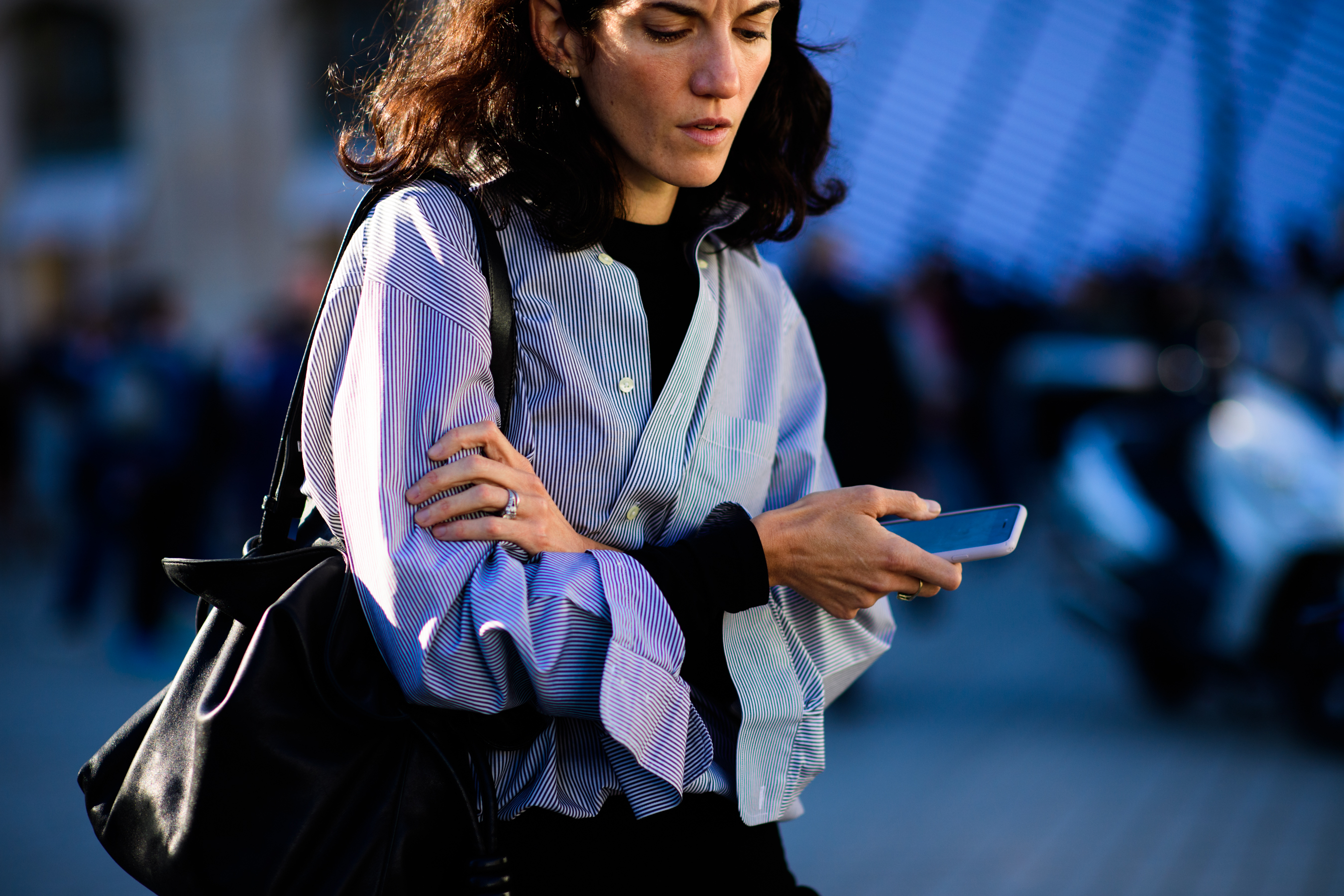 Woman wearing striped shirt