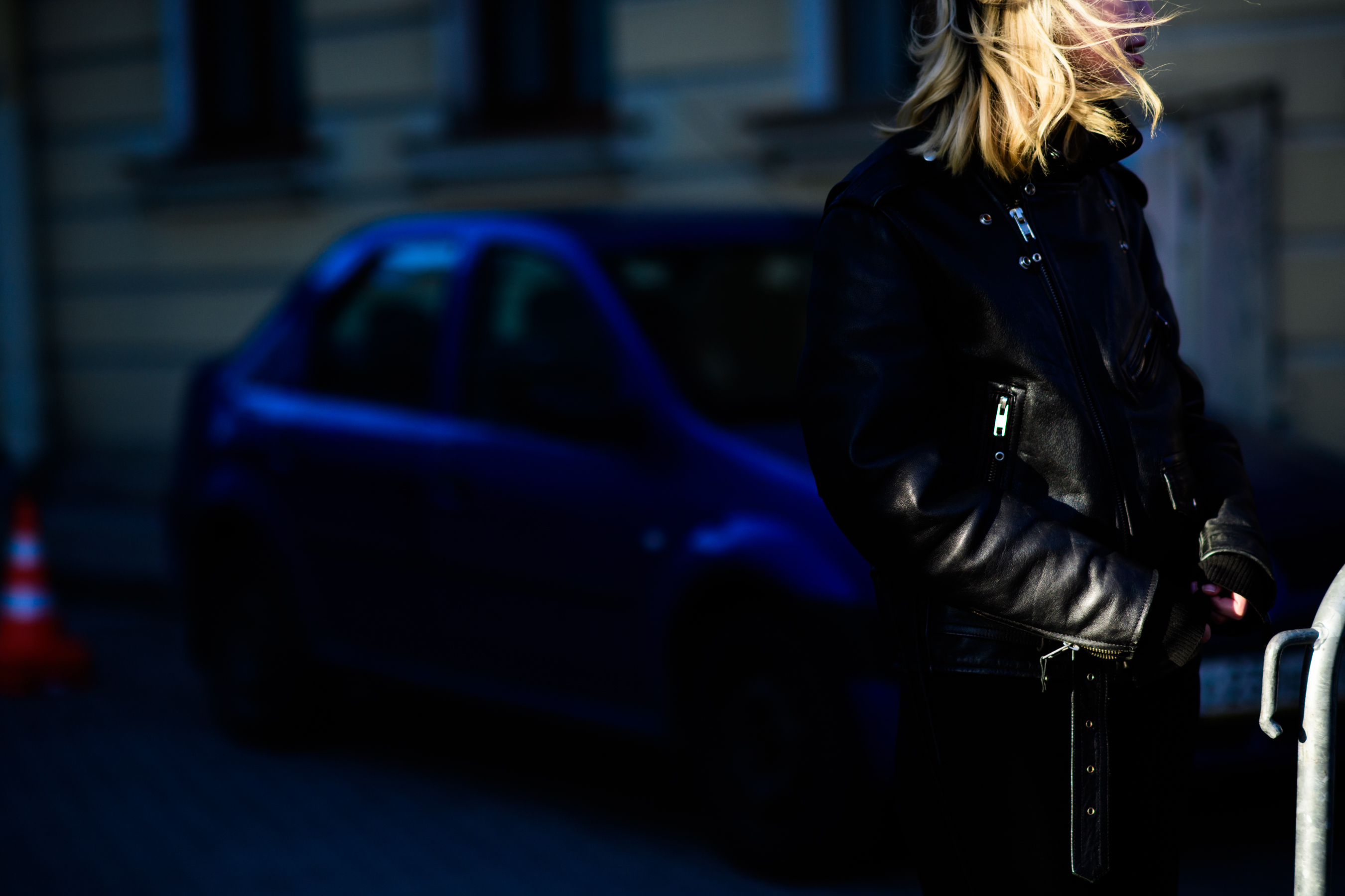 Russian blogger wearing leather jacket
