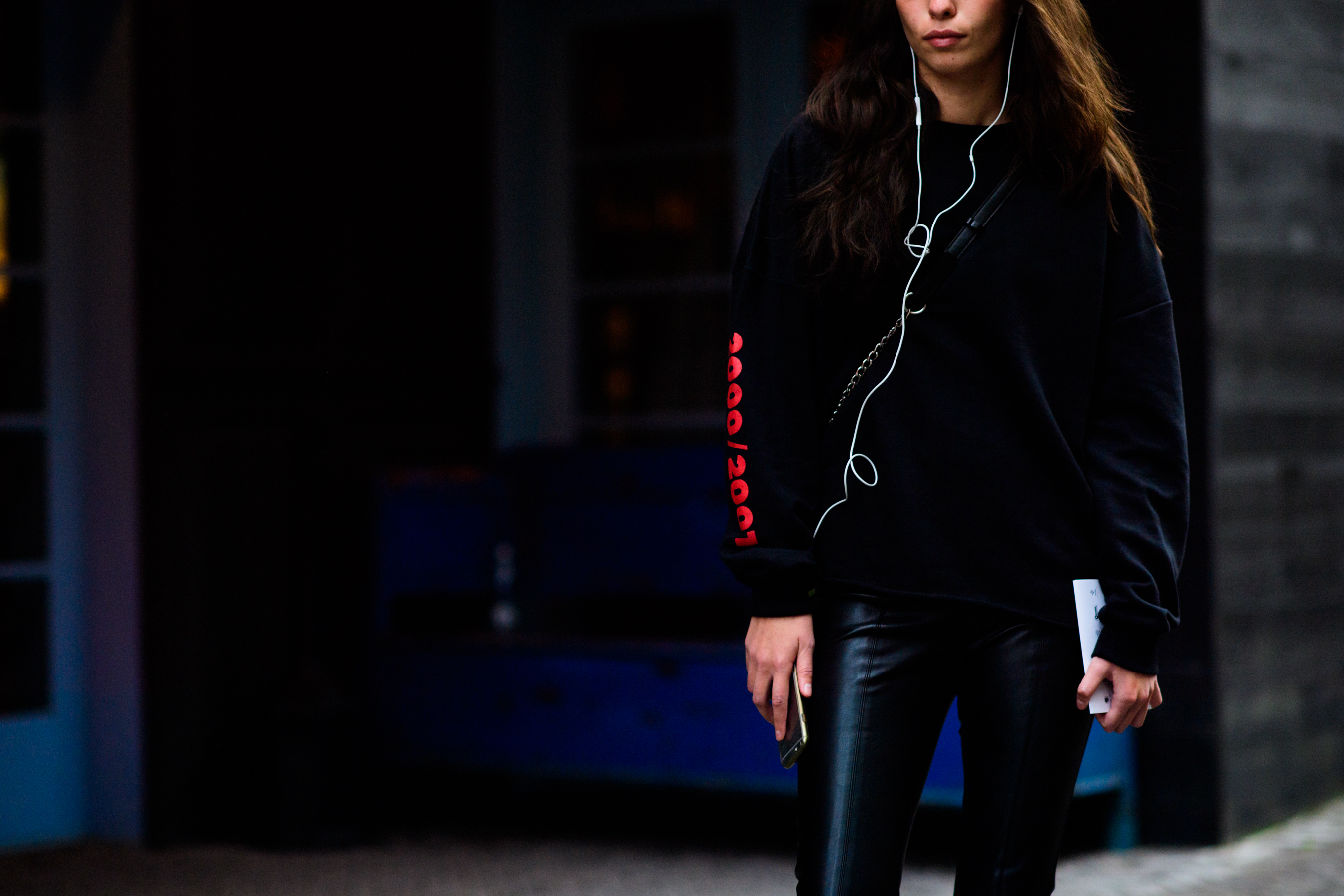 Georgian model wearing black sweatshirt