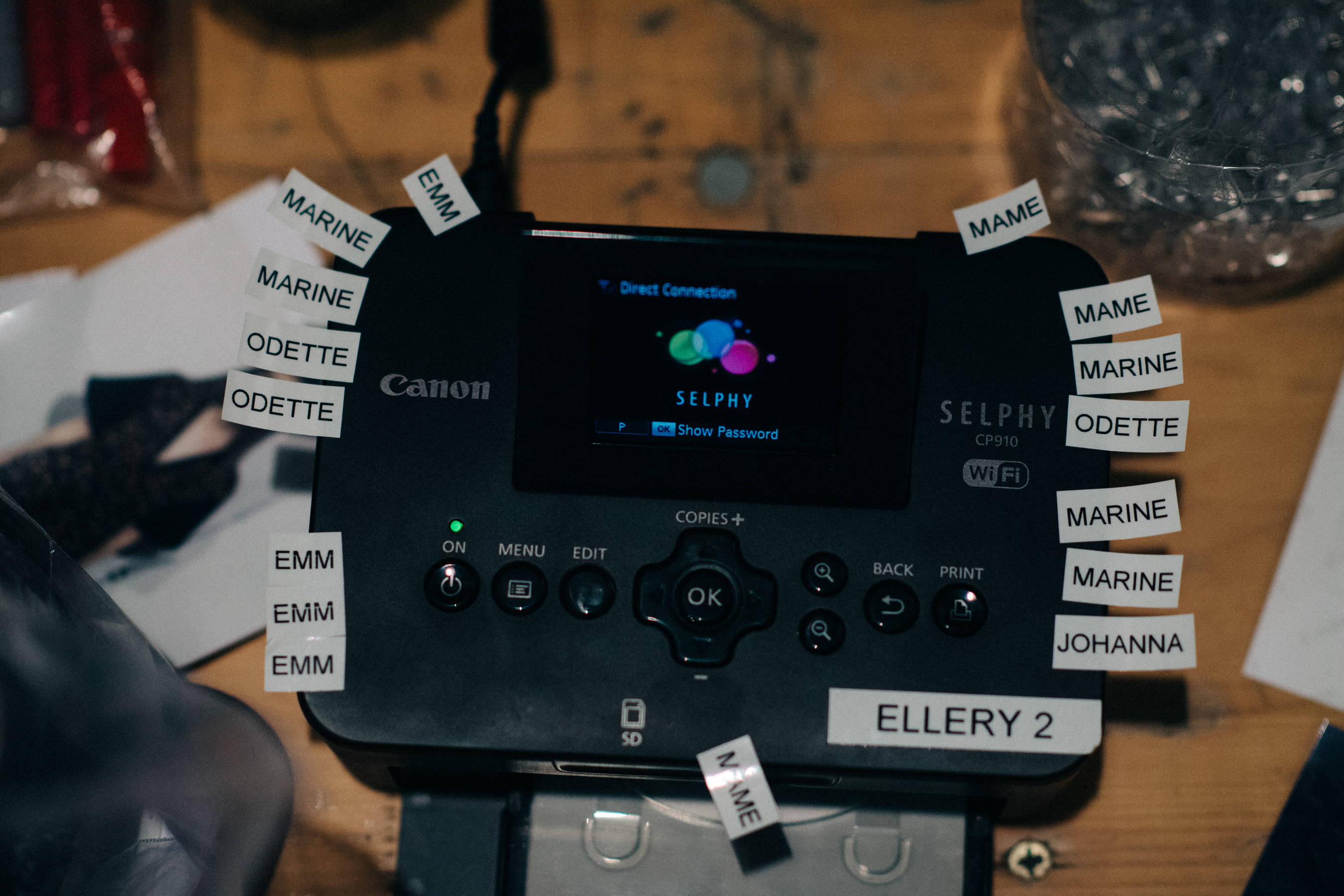 Portable printer with model's names attached