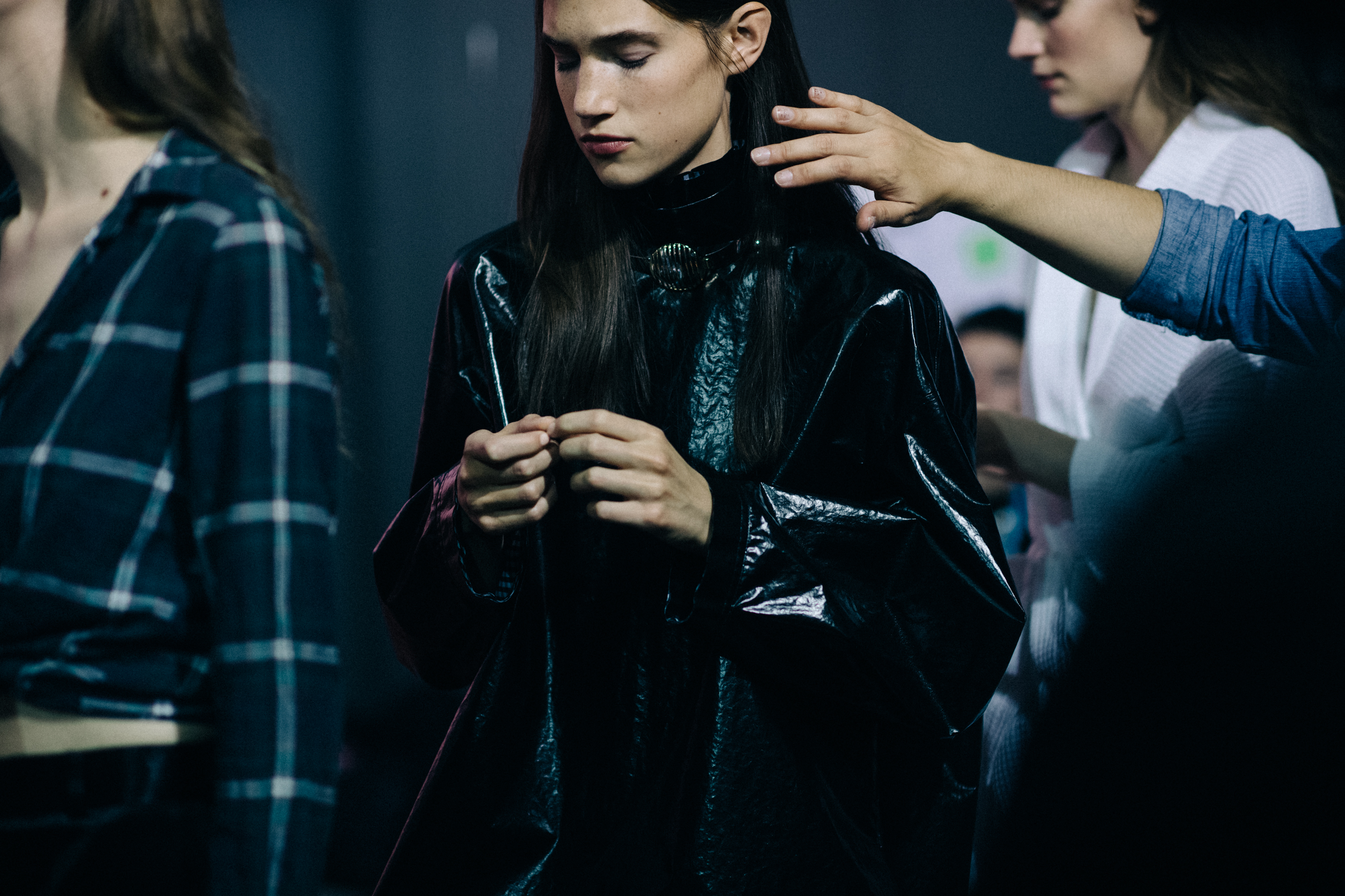 Model getting her hair fixed