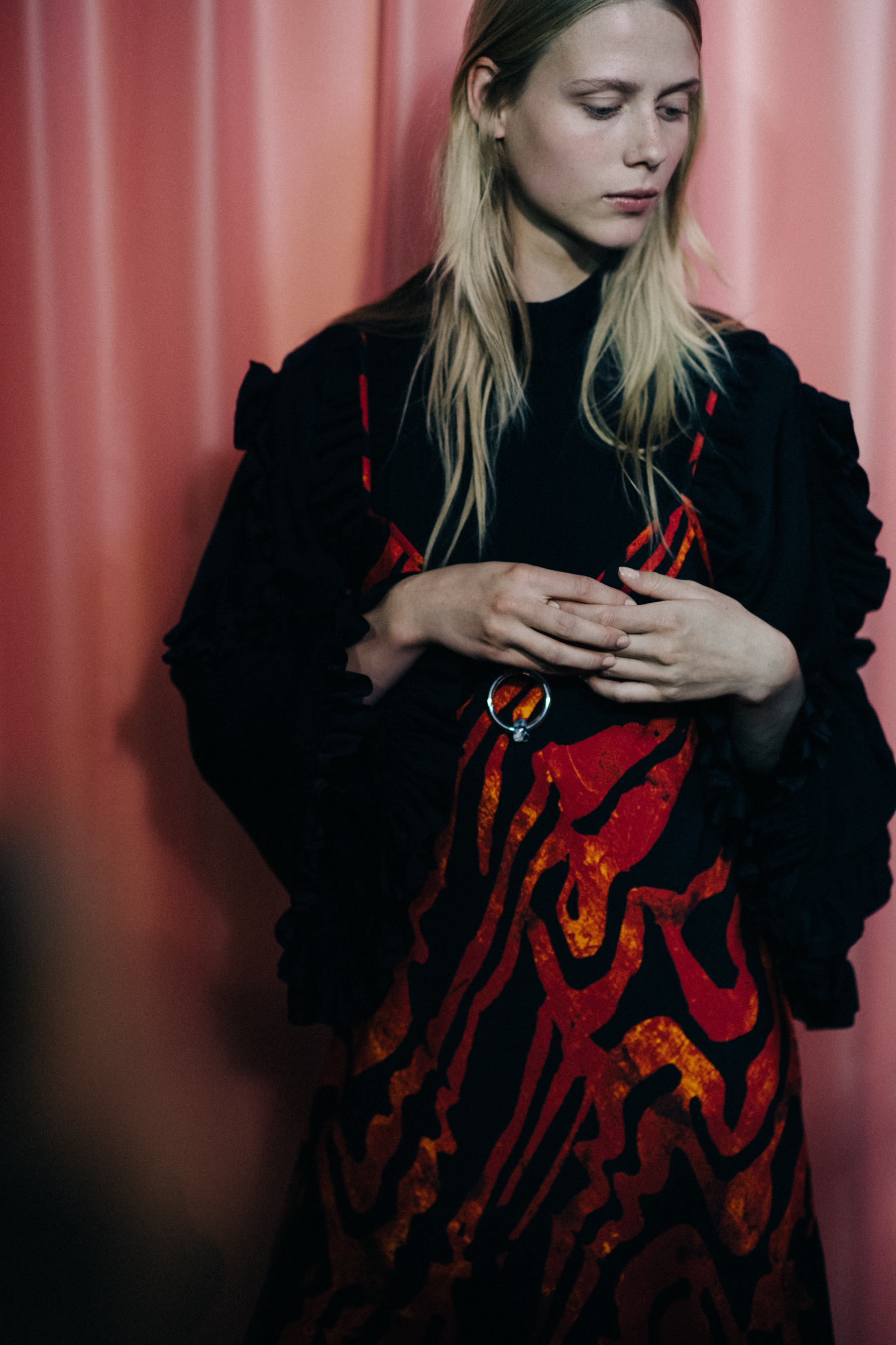 Model Sofie Hemmet wearing red dress
