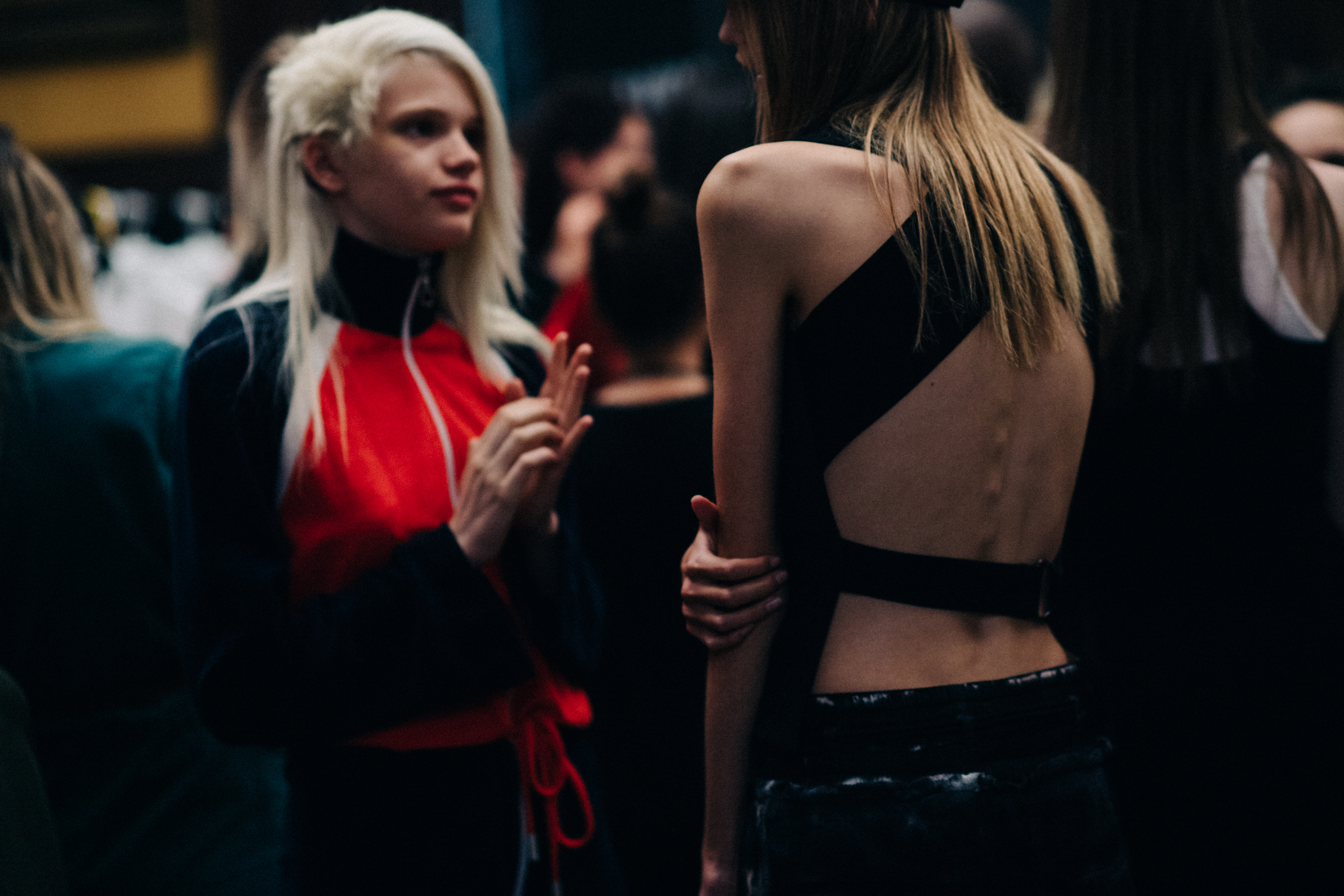 Model wearing open back top