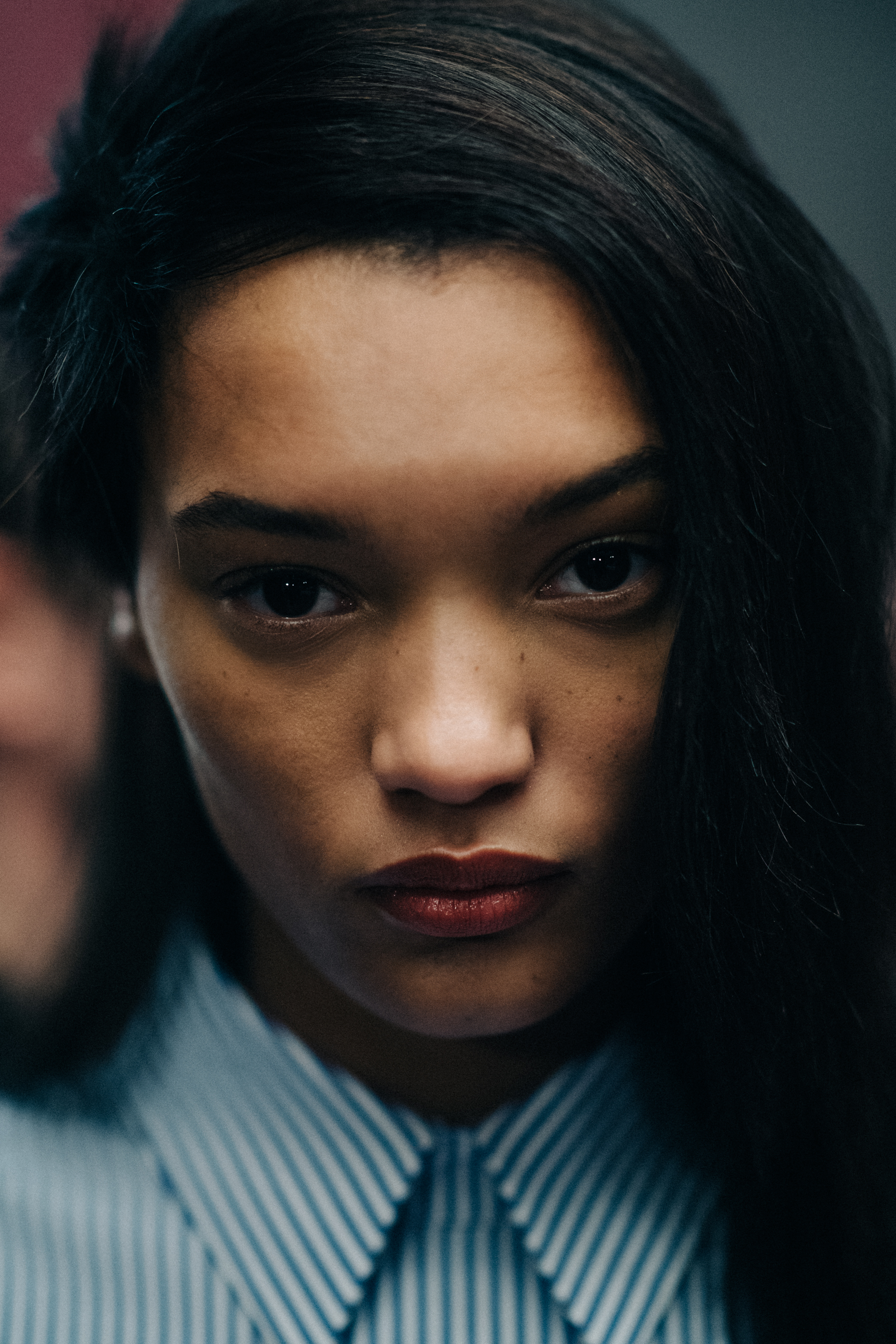 Portrait of a model wearing blue shirt