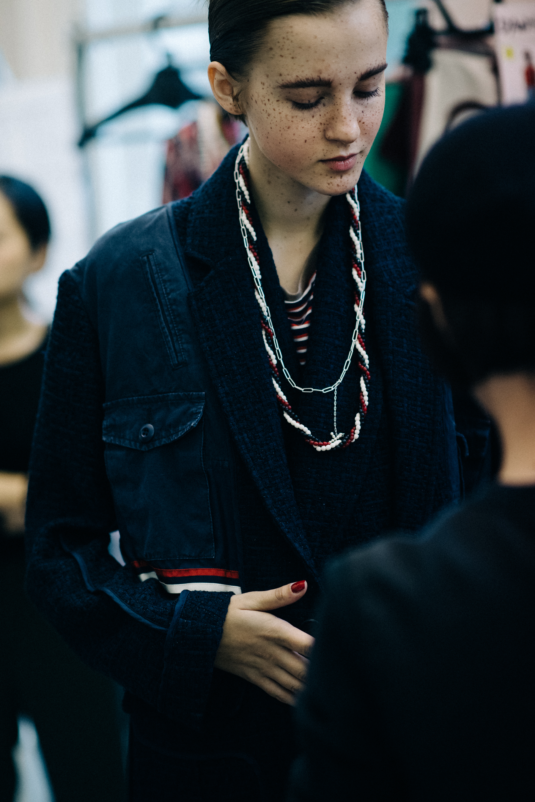 Model getting dressed before the show