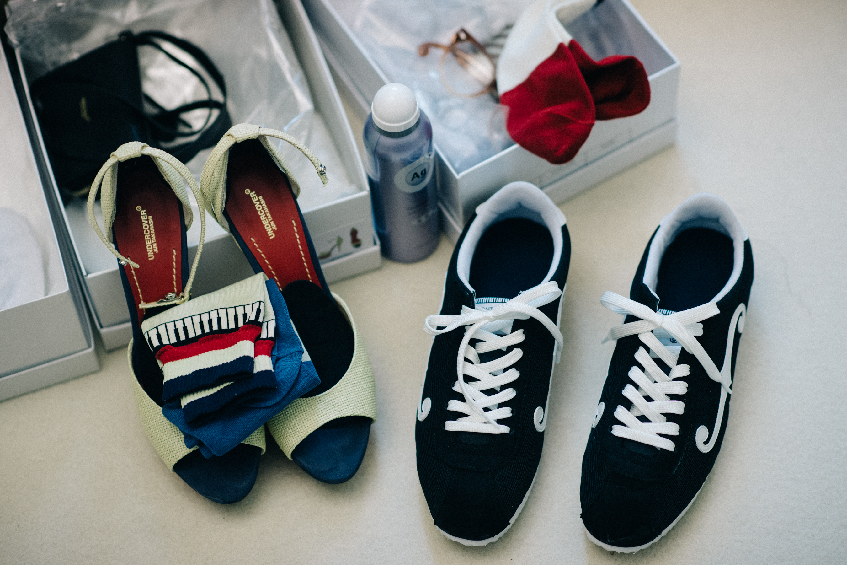 Sneakers and sandals before the show