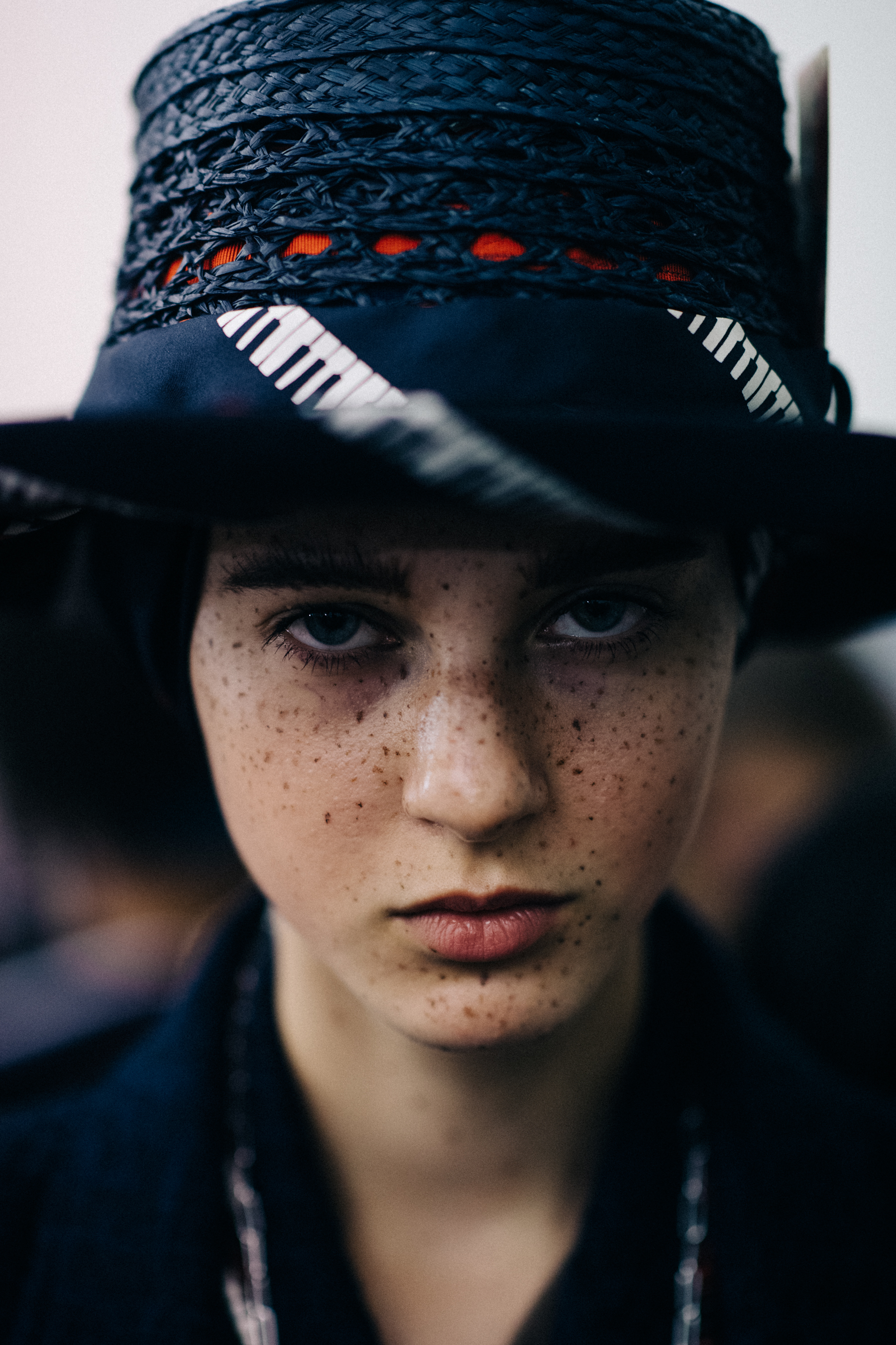 Portrait of a model with freckles make up