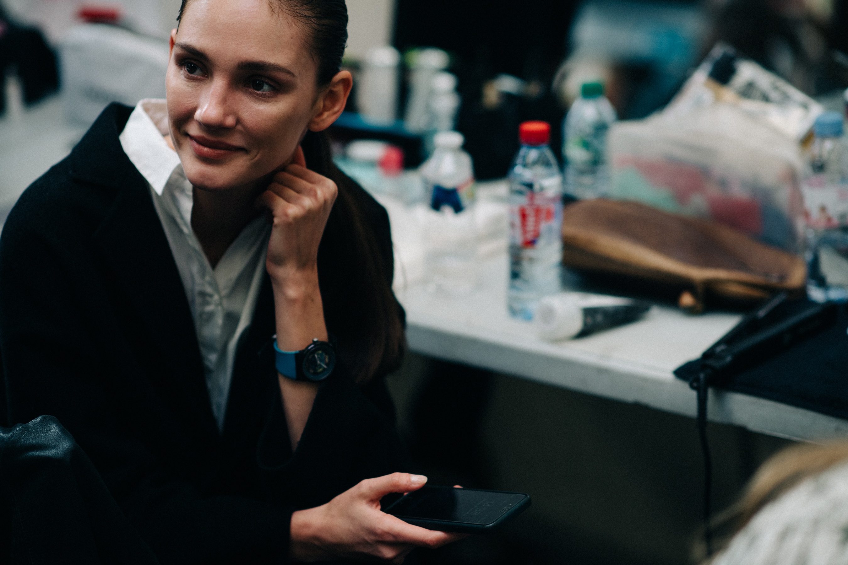 Female model at backstage before the show