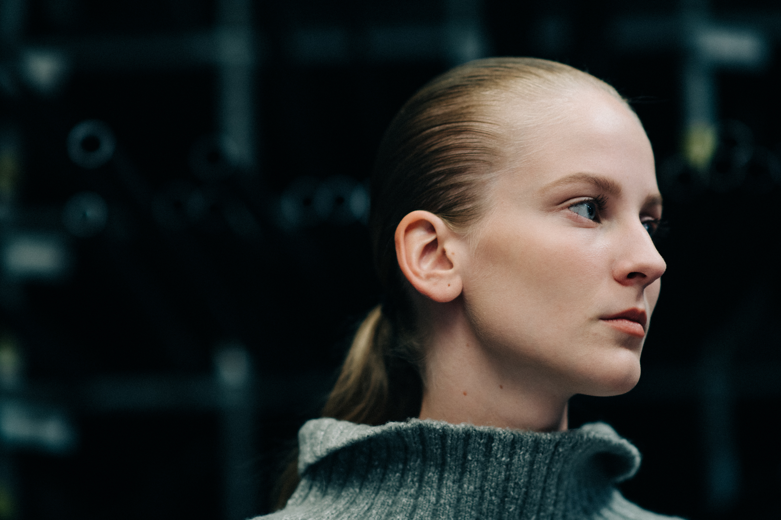 Female model with collected hair