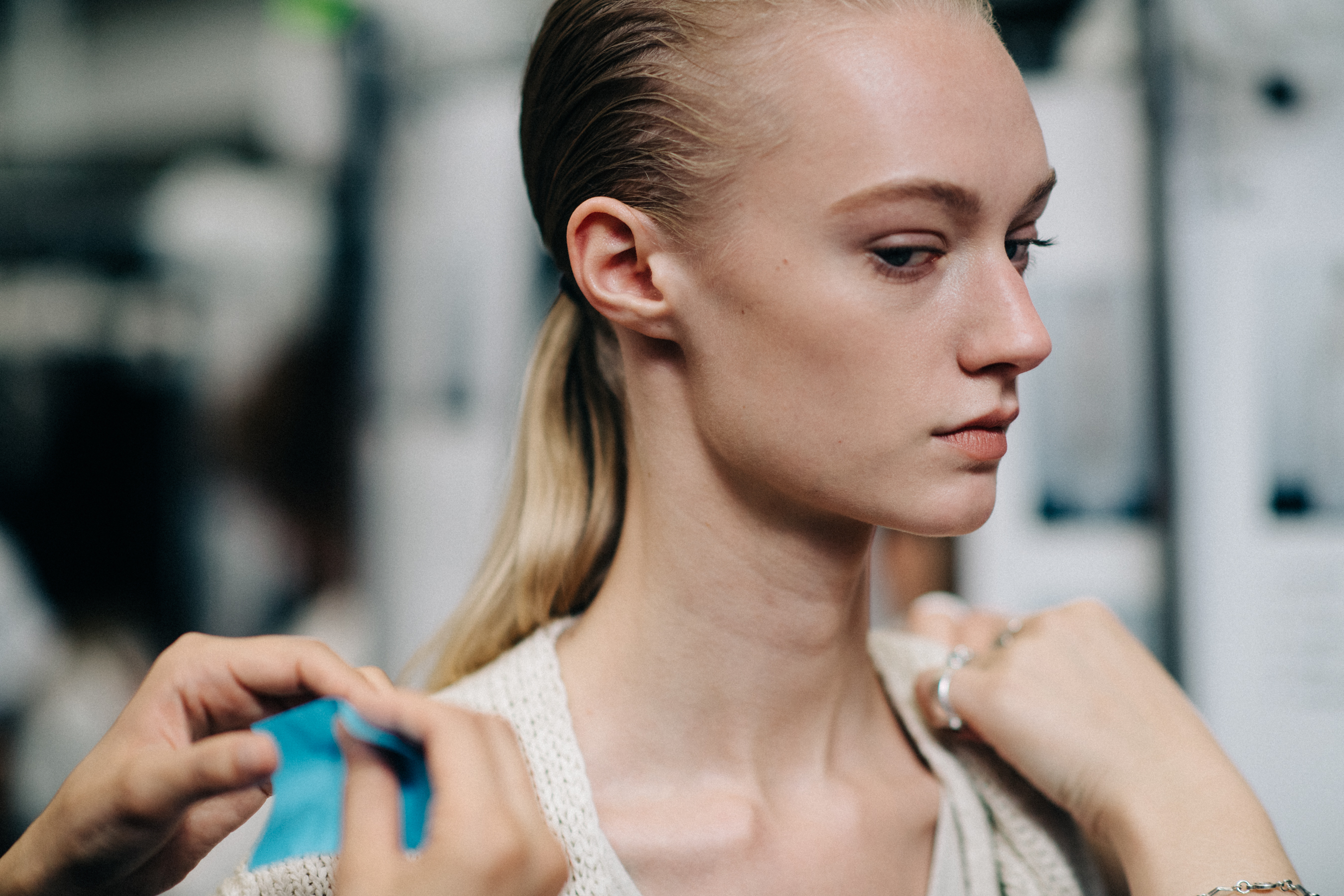 Model with collected hair
