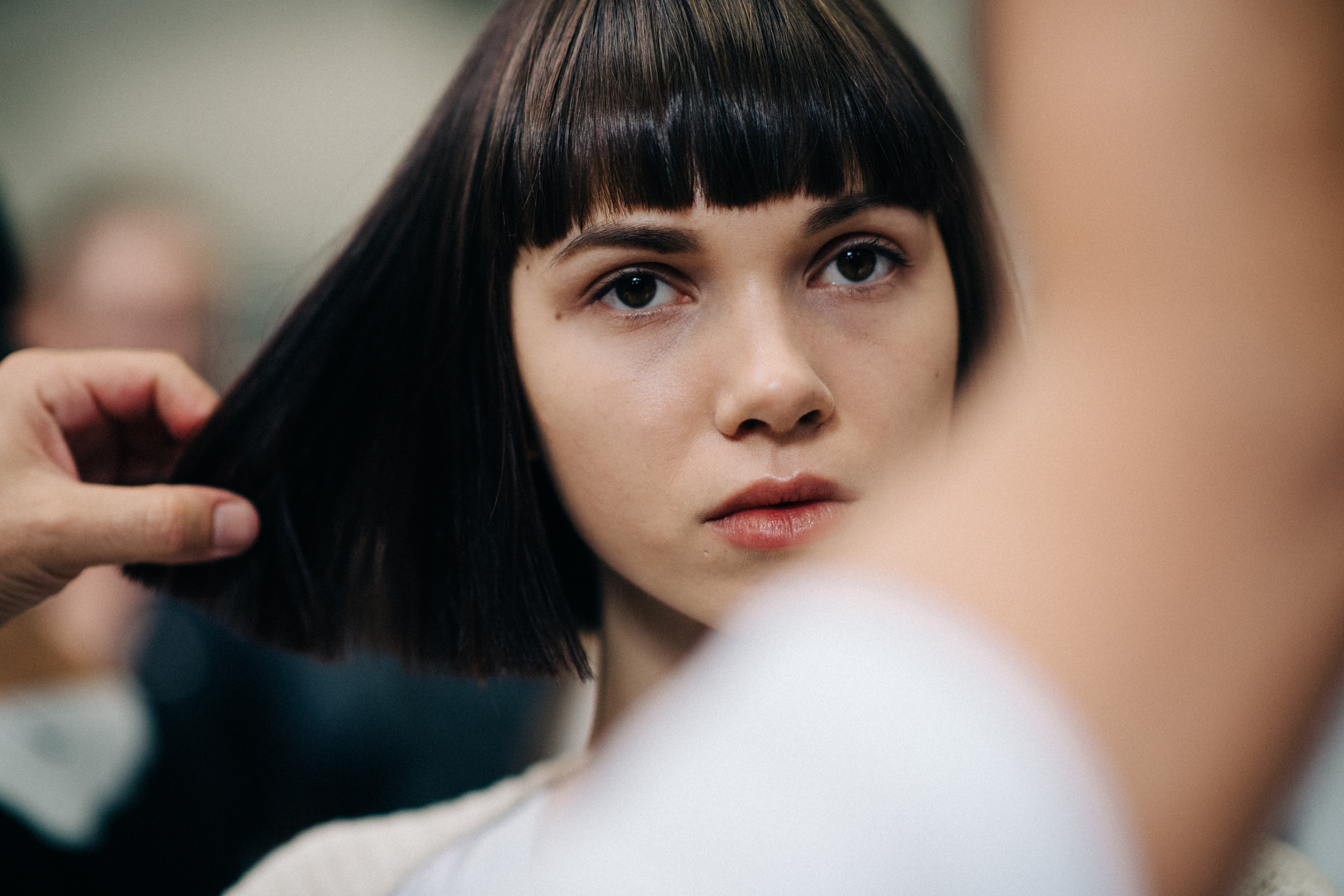 Female model with hair stylist