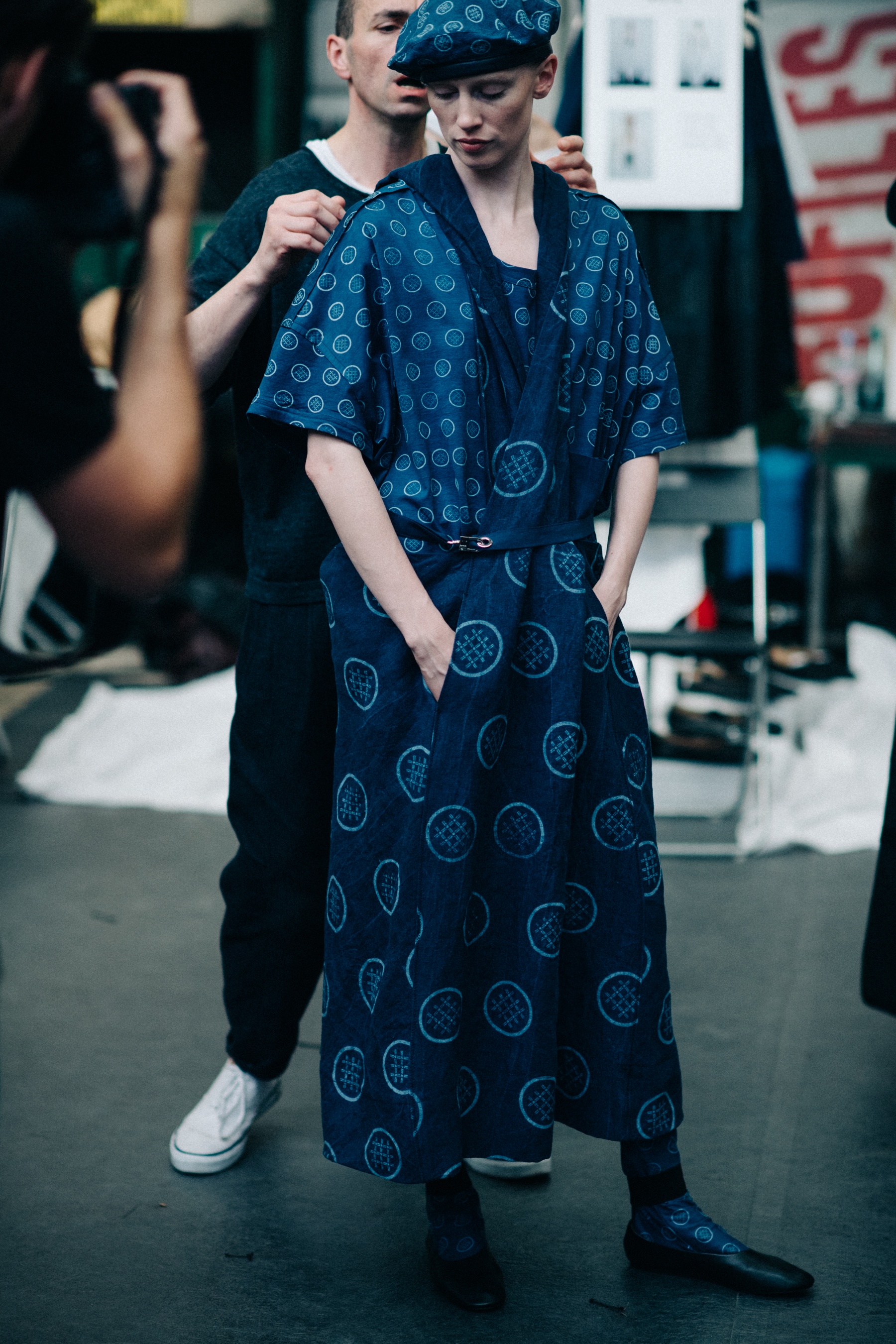 Model wearing blue look