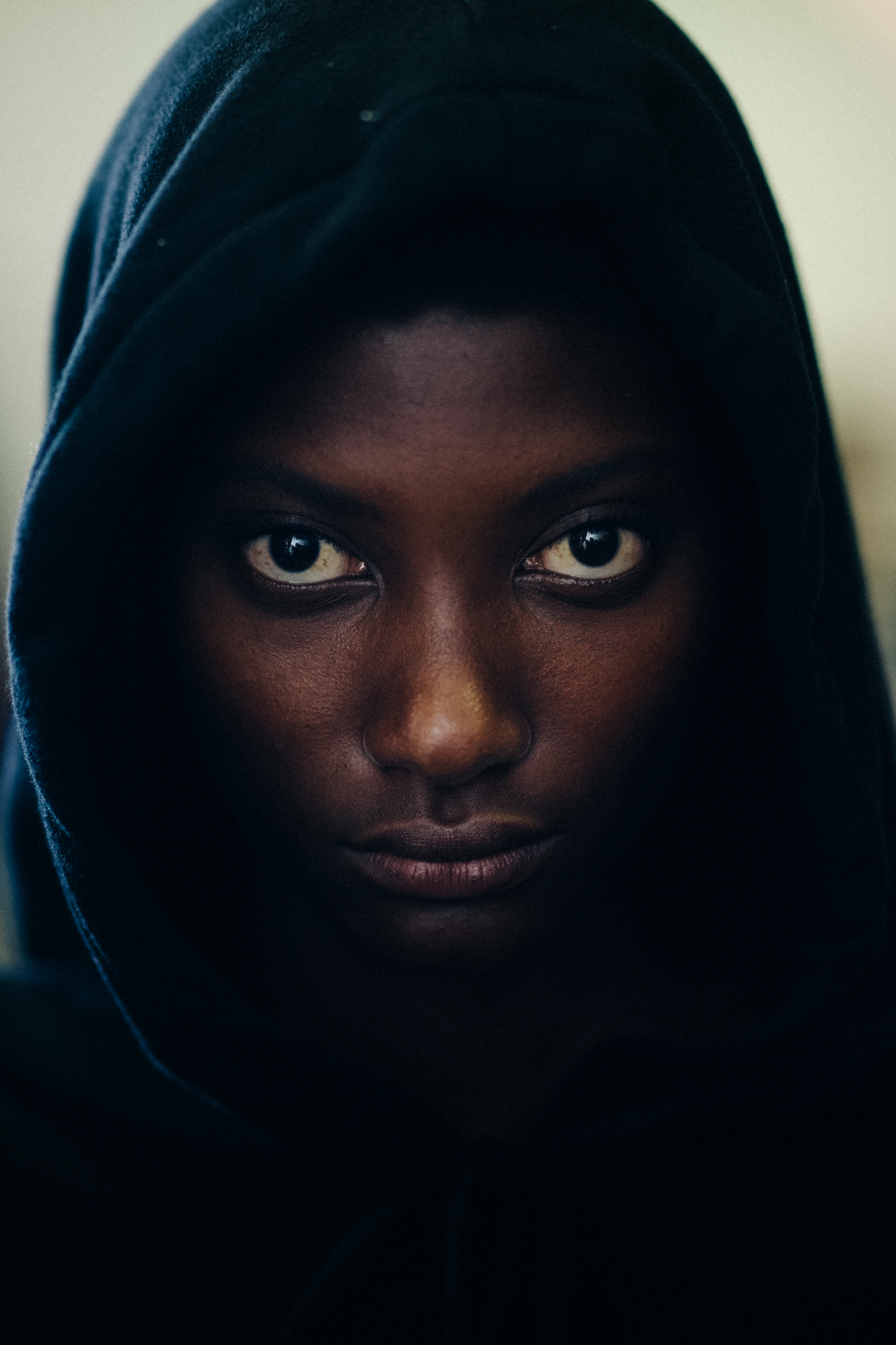 Portrait of model with hood