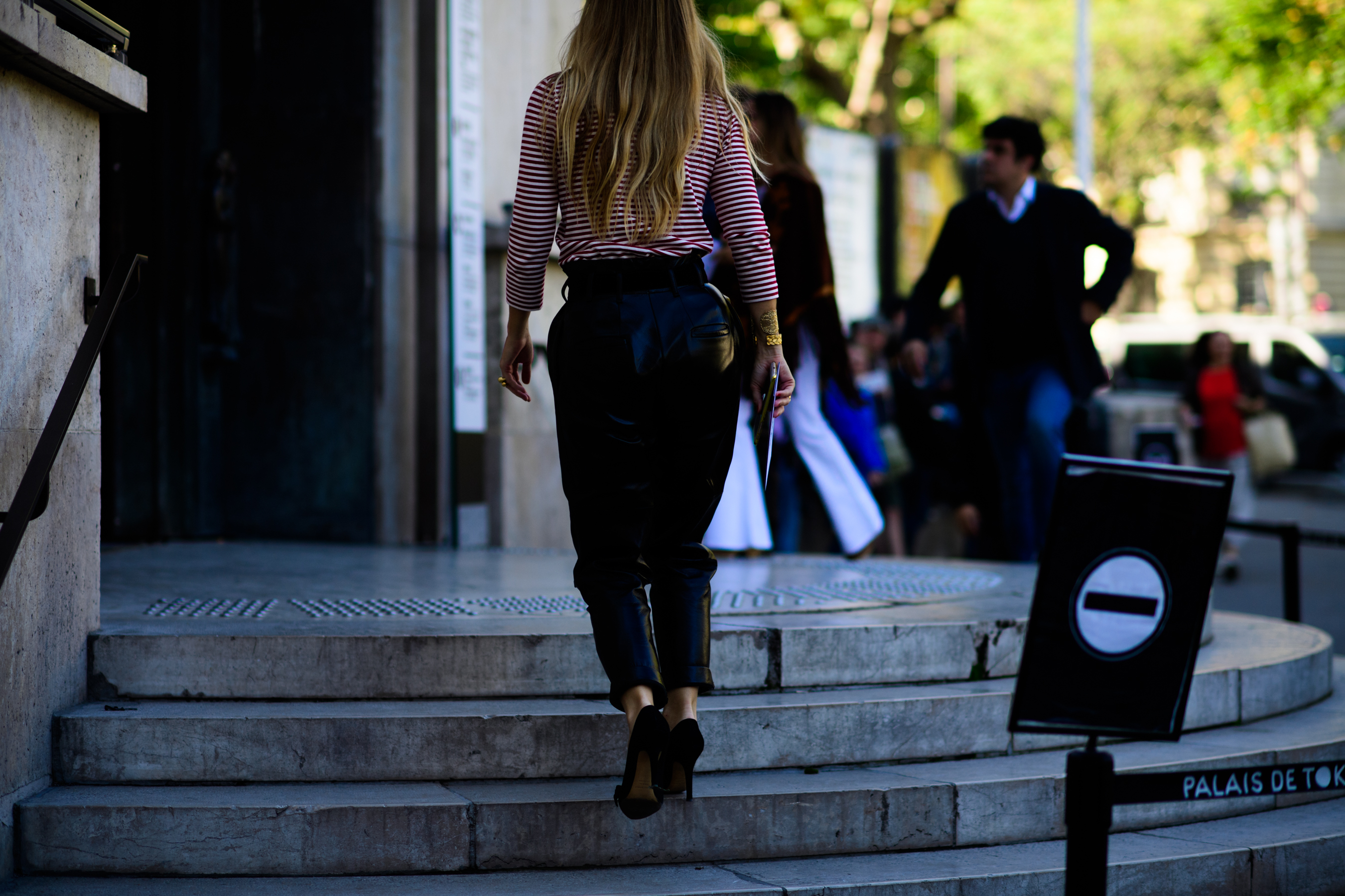 Woman in red striped shirt