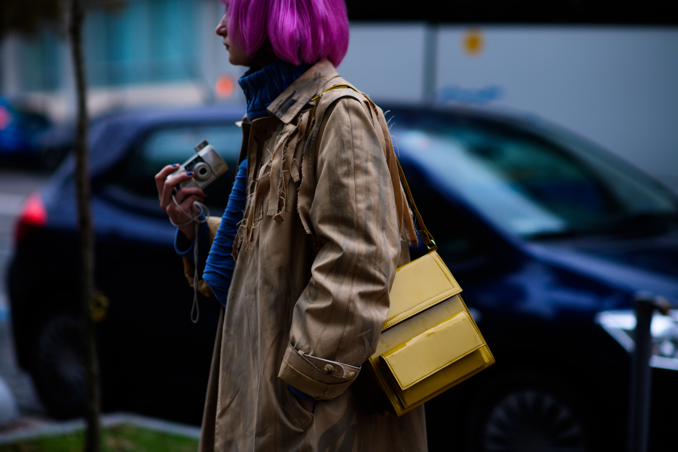 Girl with bright pink hair