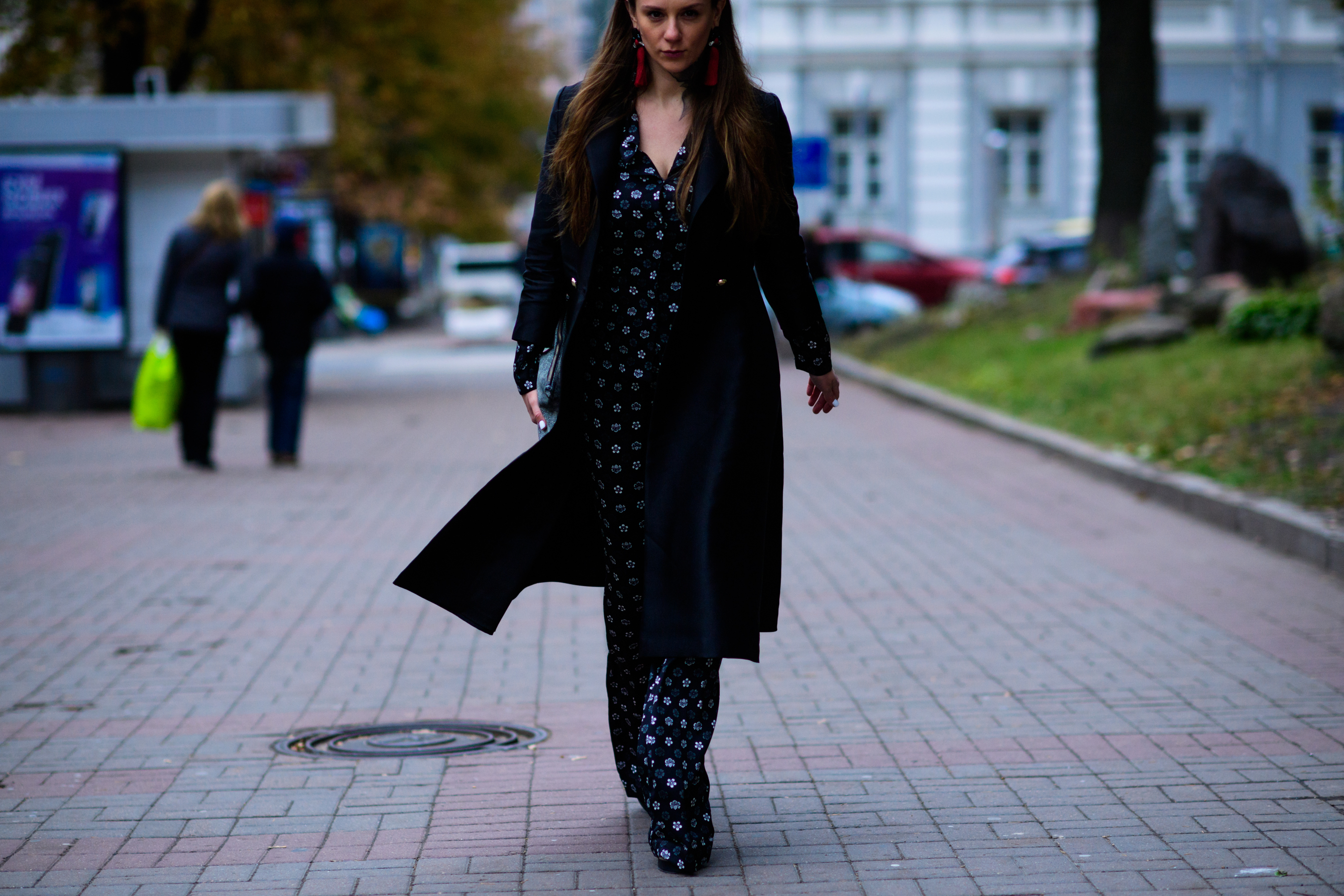 Woman wearing black coat