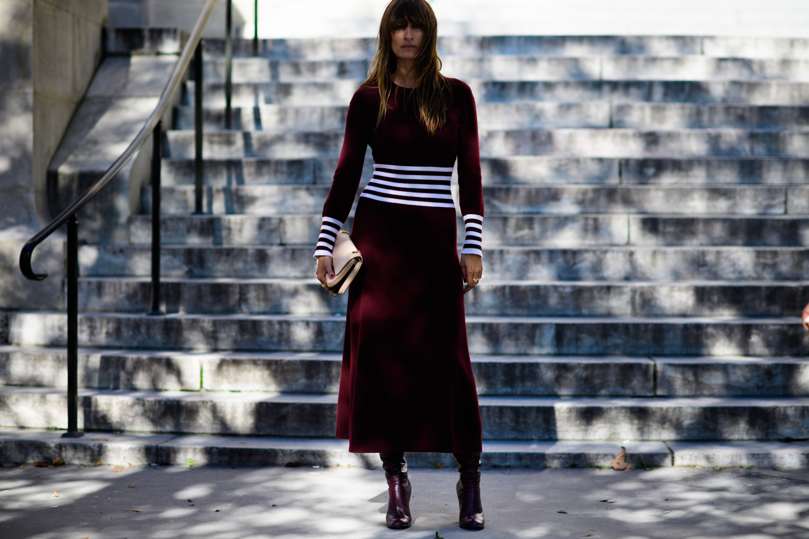 French blogger wearing red striped dress