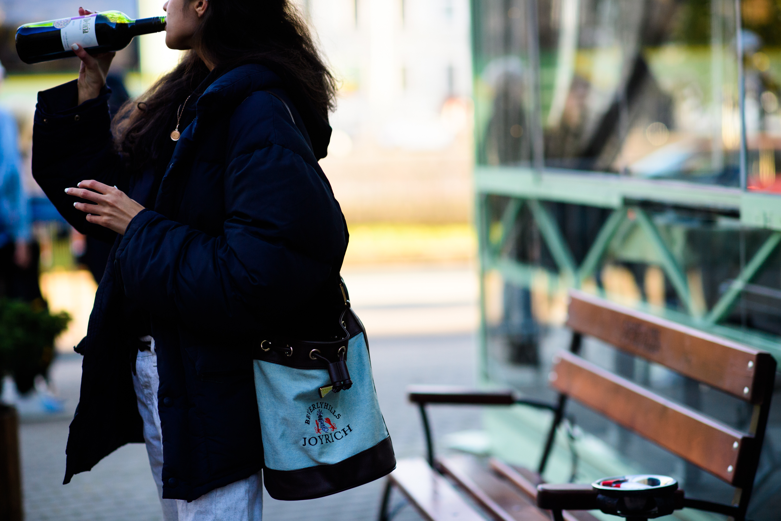 Russian girl wearing big puffer jacket