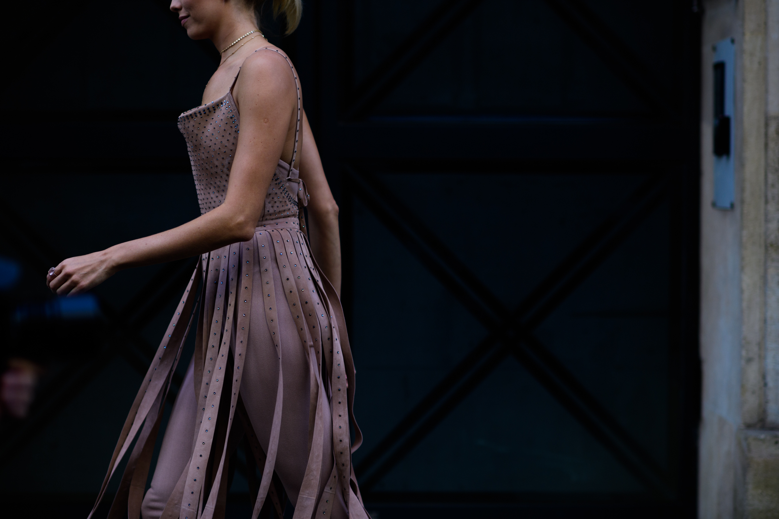 Russian model in pink detail dress