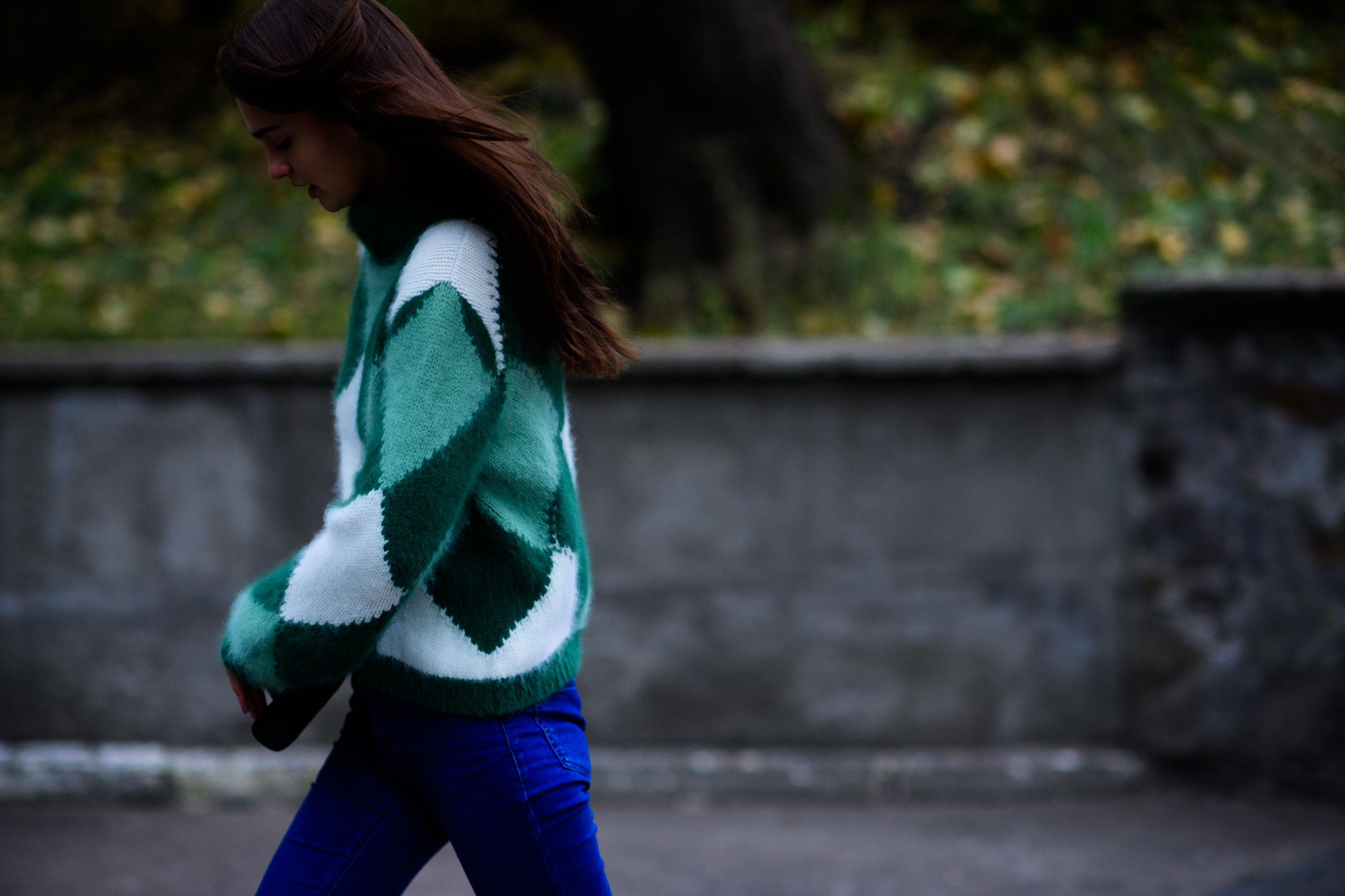 Ukrainian model wearing green sweater