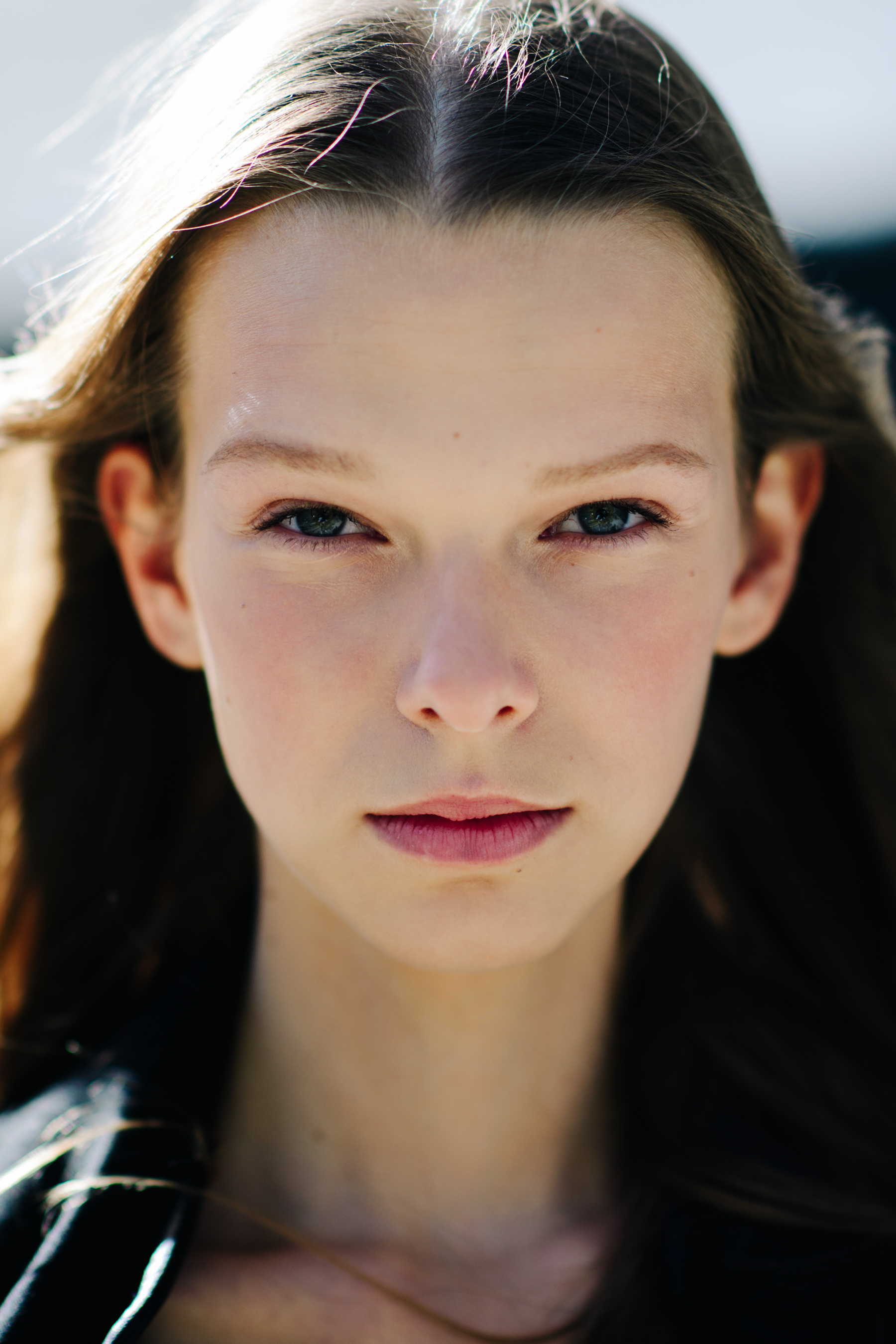 Portrait of model with small blue eyes