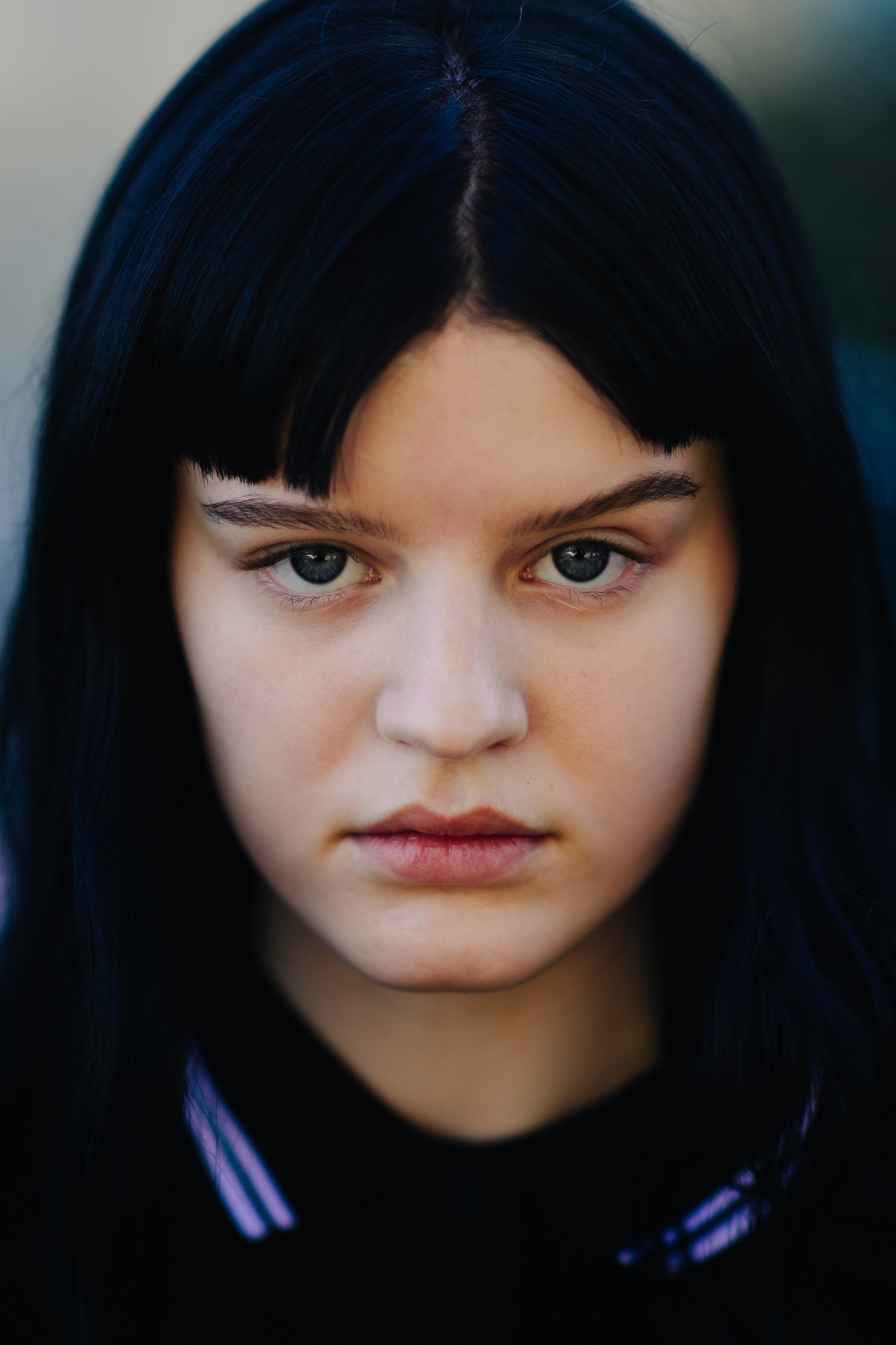 Portrait of model with dyed black hair