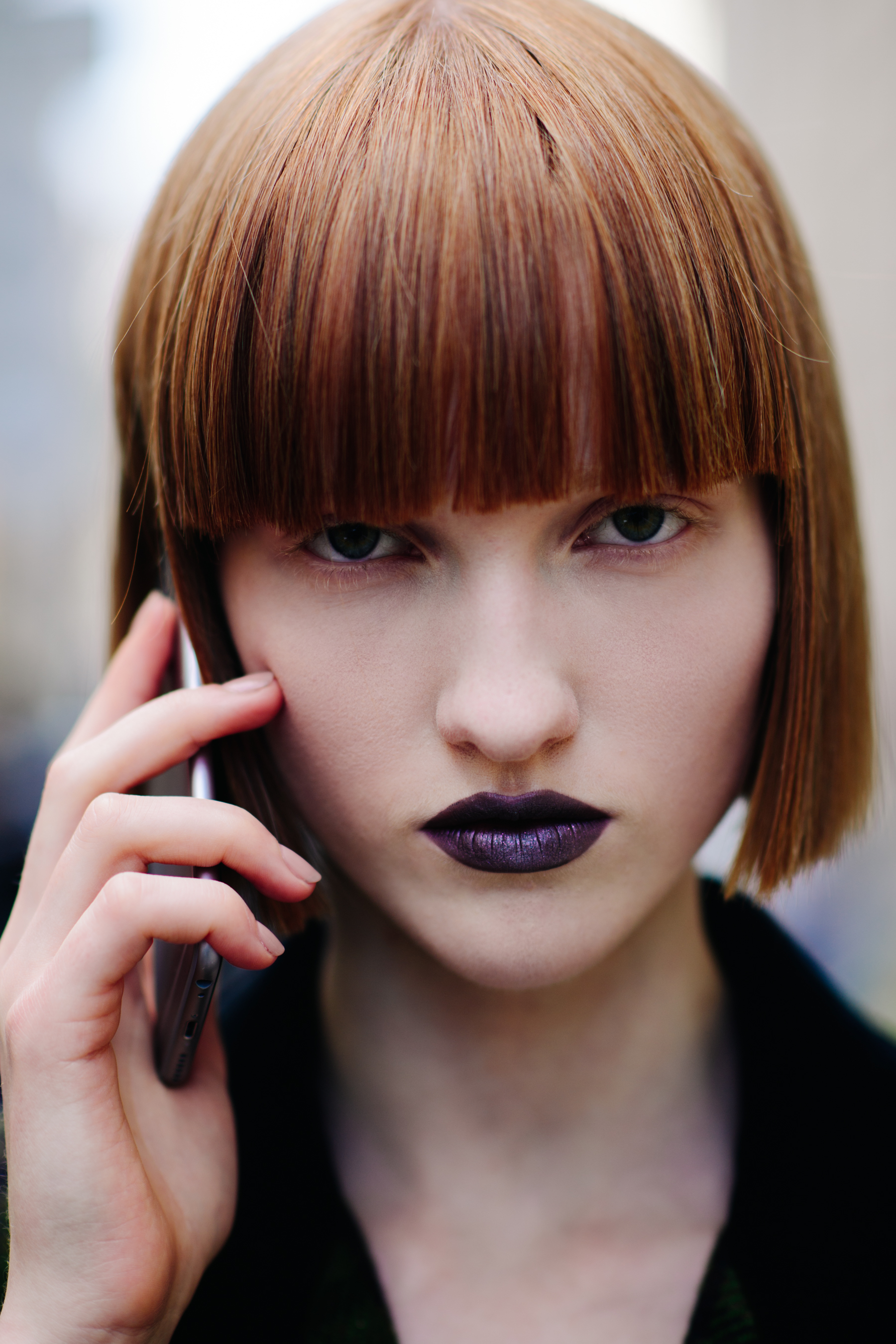 Portrait of Danish model with short red hair