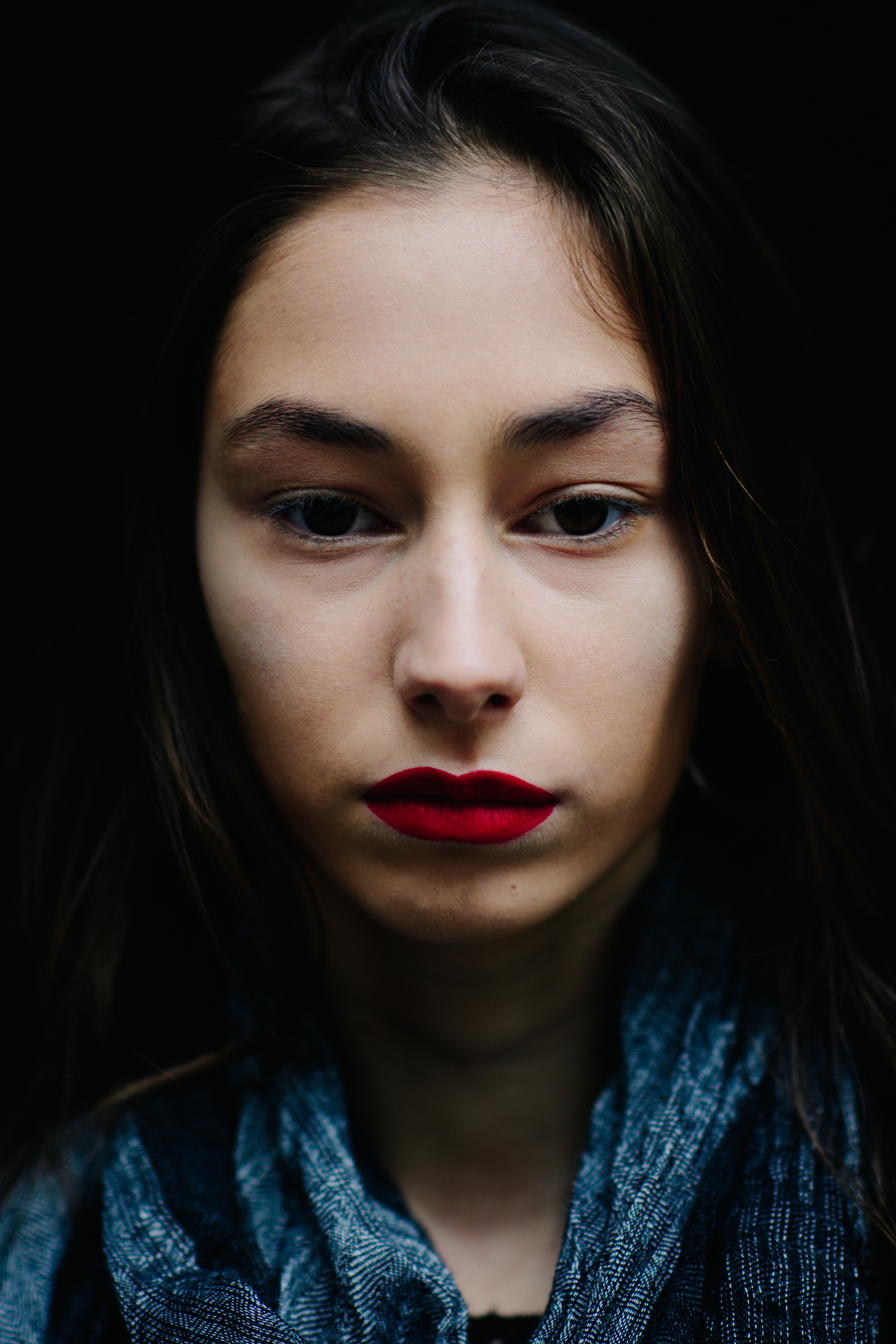 Portrait of a model with red lips