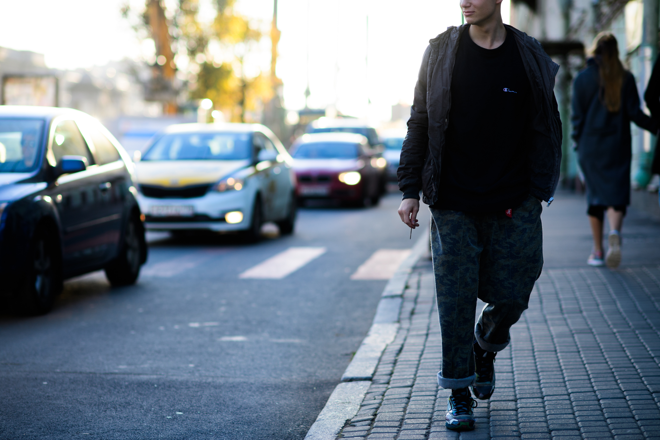 Russian boy wearing street wear