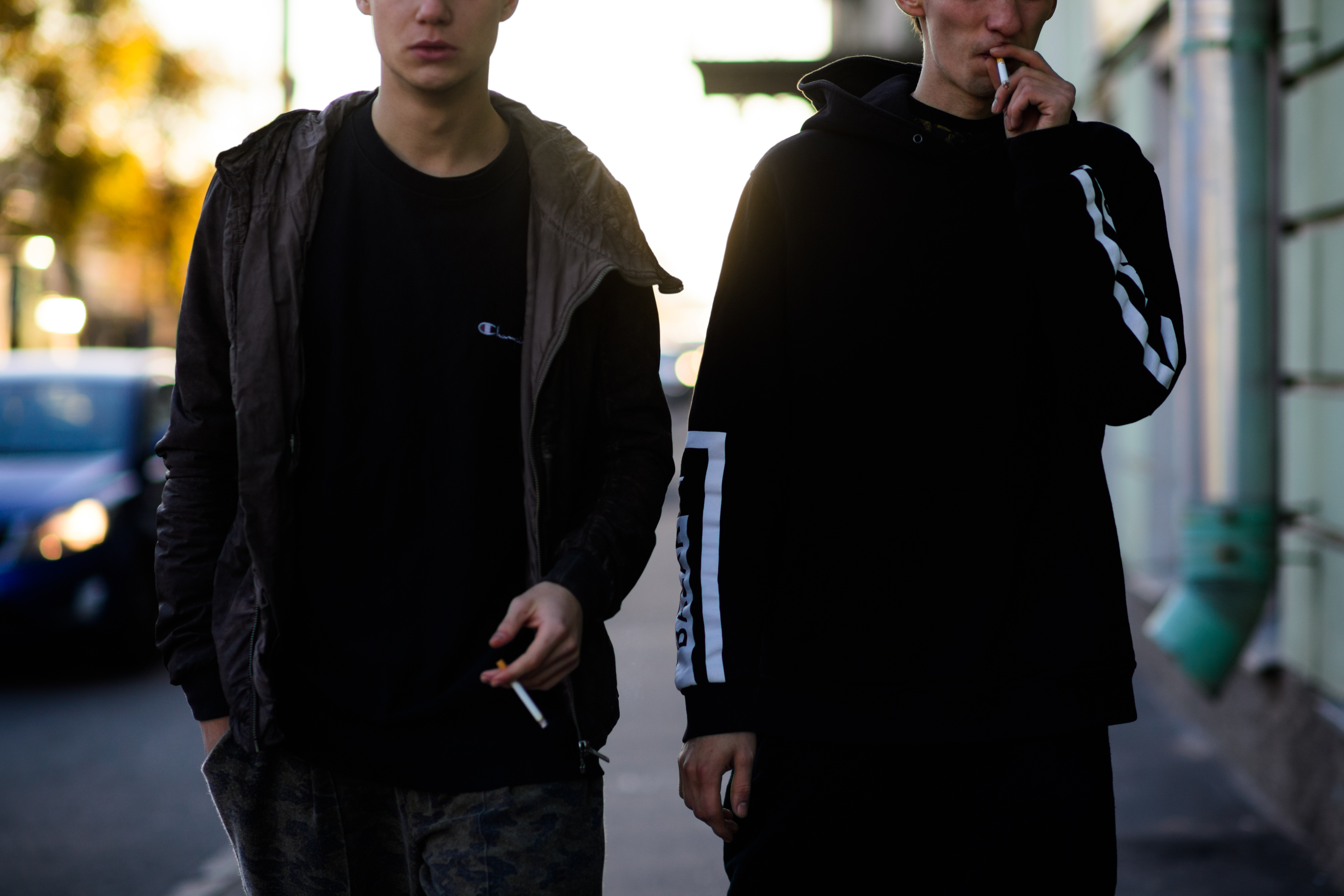 Two Russian boys wearing street wear