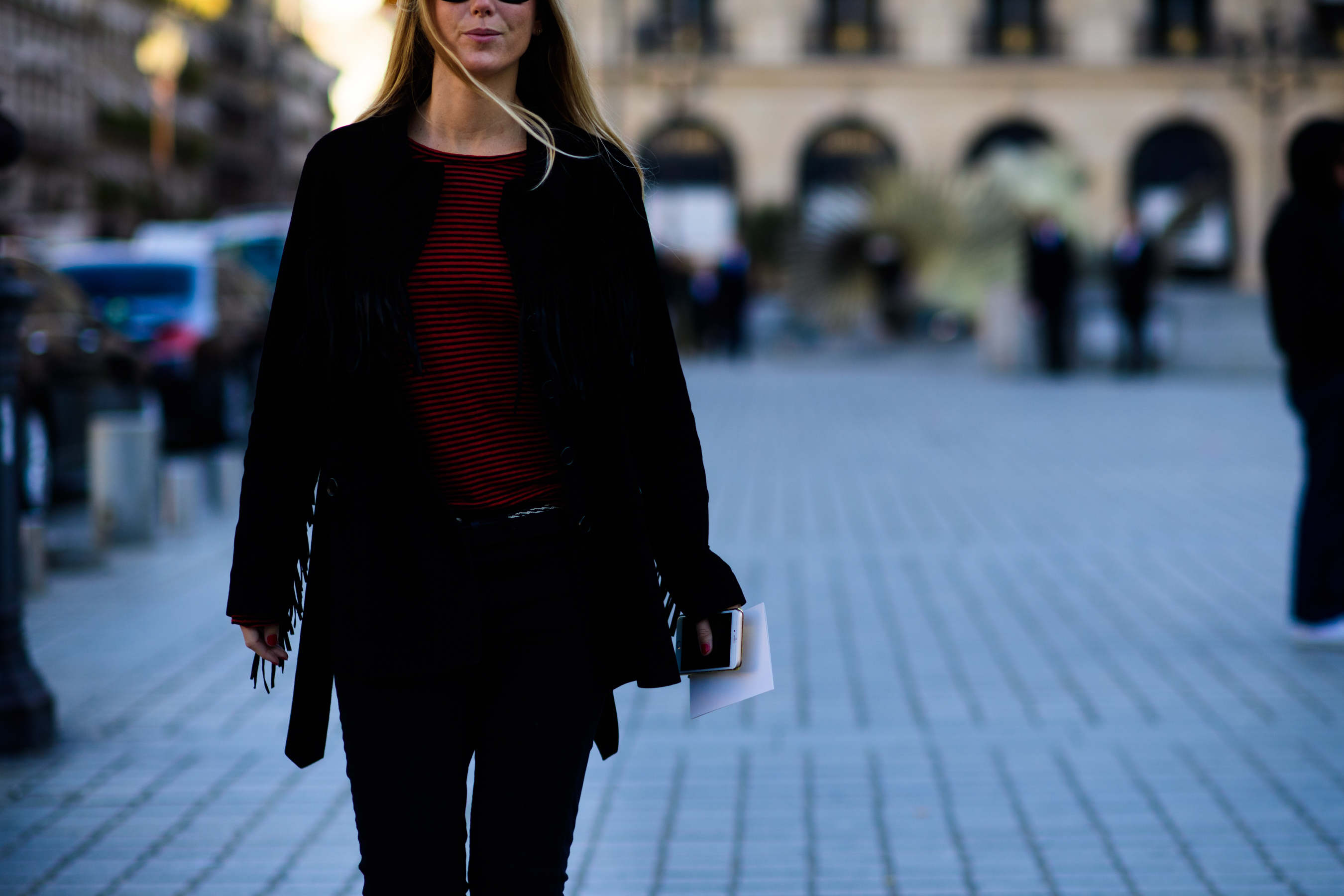 Woman in red striped tee shirt