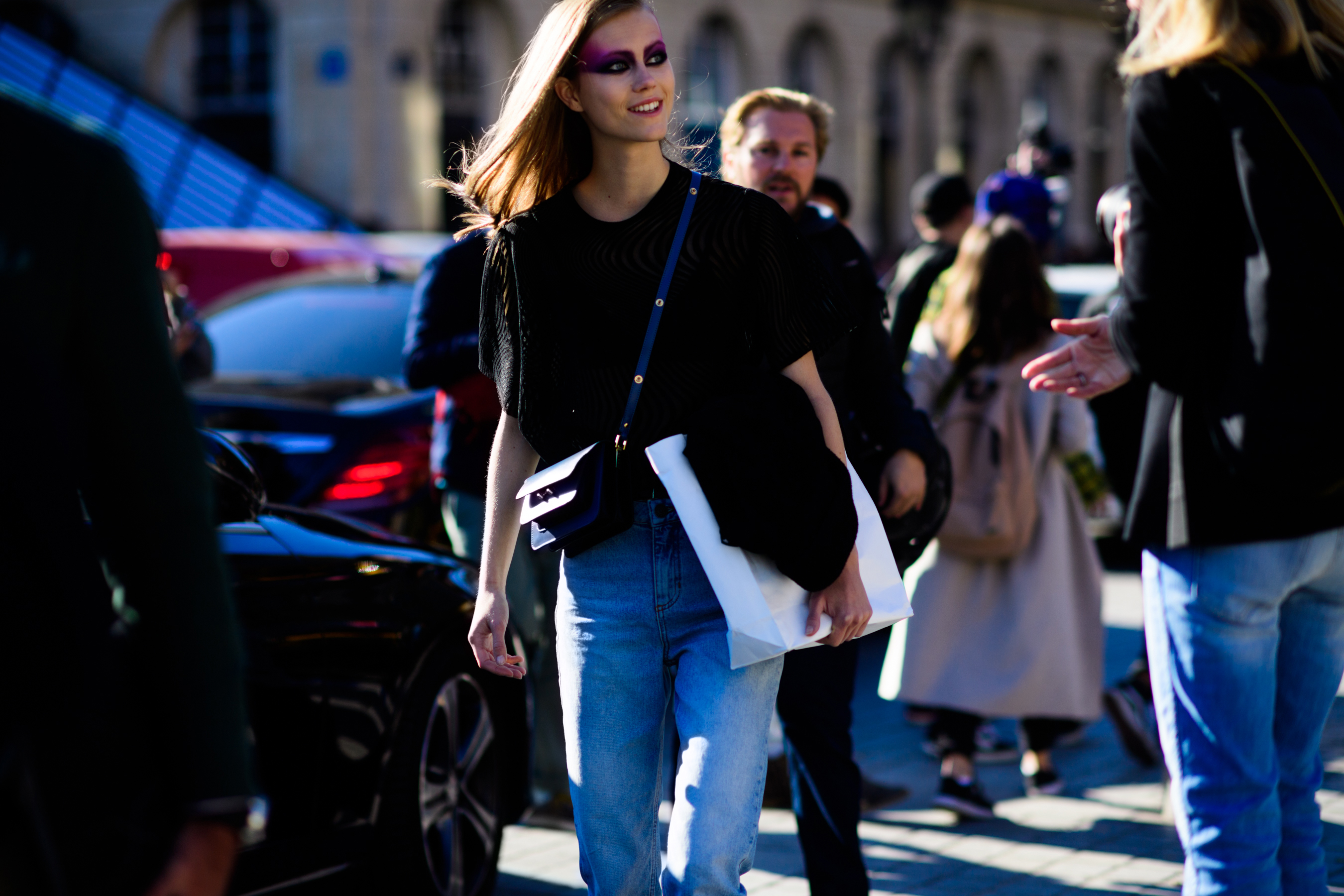 Model walking after Louis Vuitton show