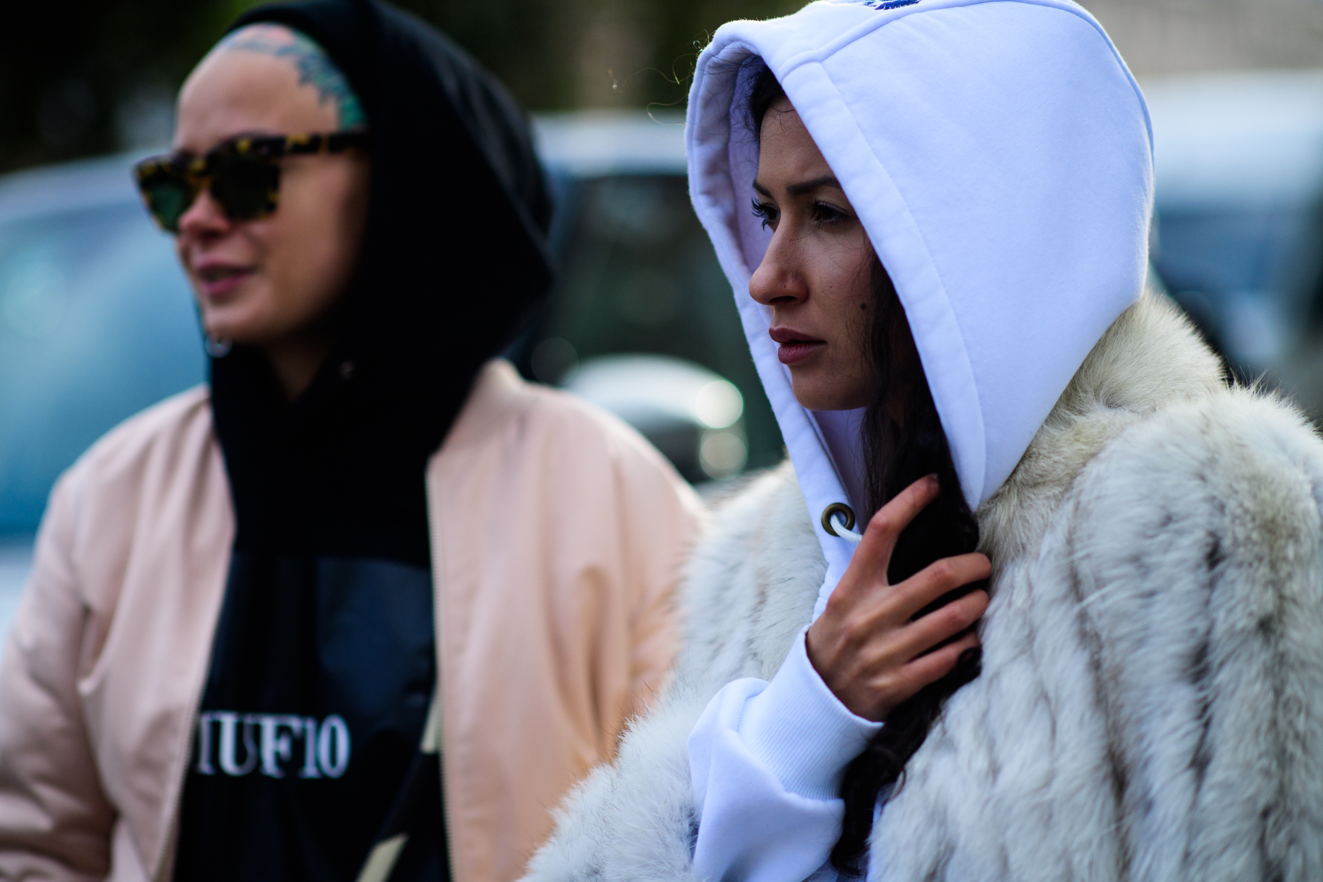Two Russian girls wearing hoodies