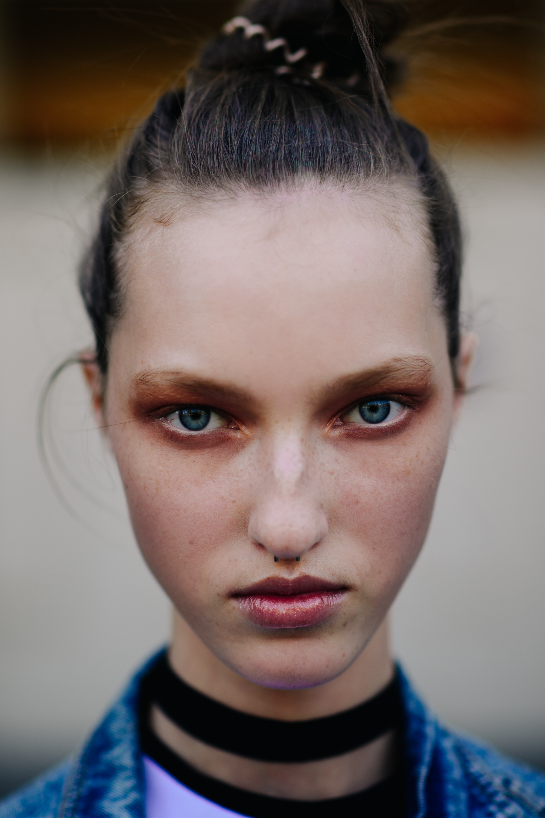 Portrait of Russian model with hair tied up