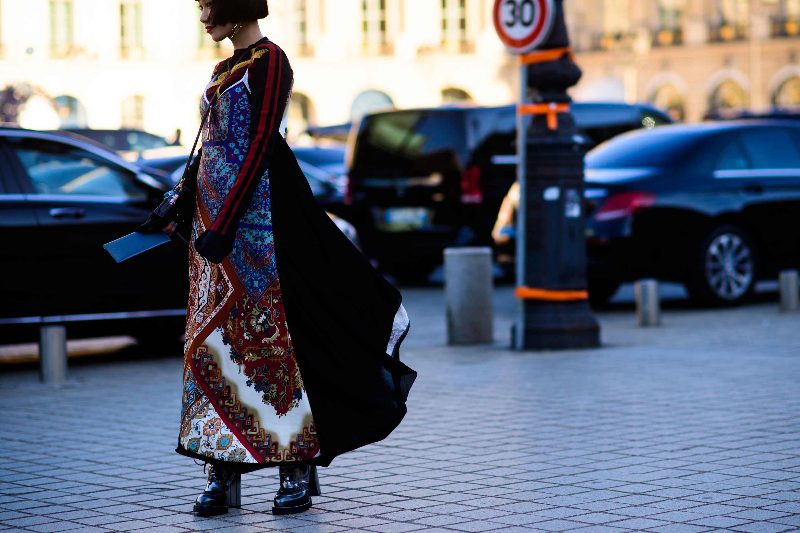 DJ in long patterned dress