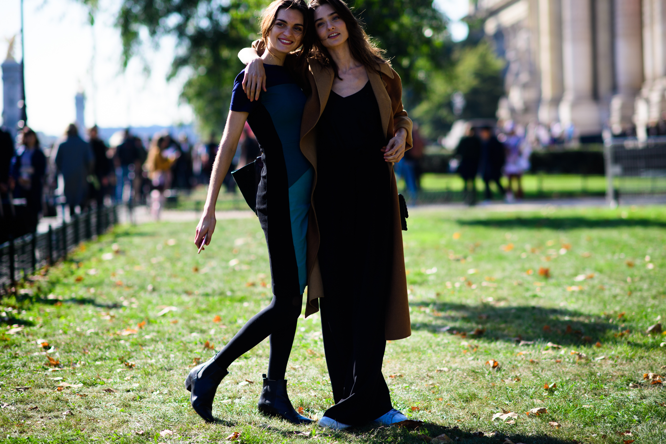 Two models hugging