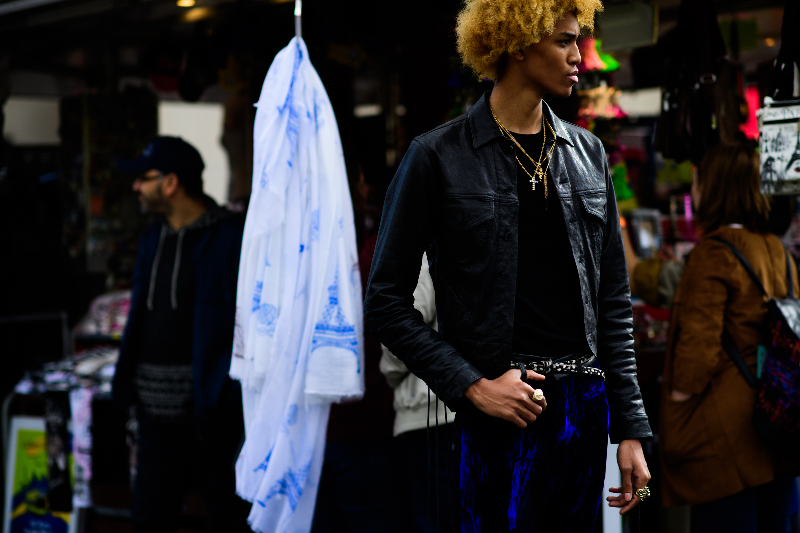 American male model with blonde afro