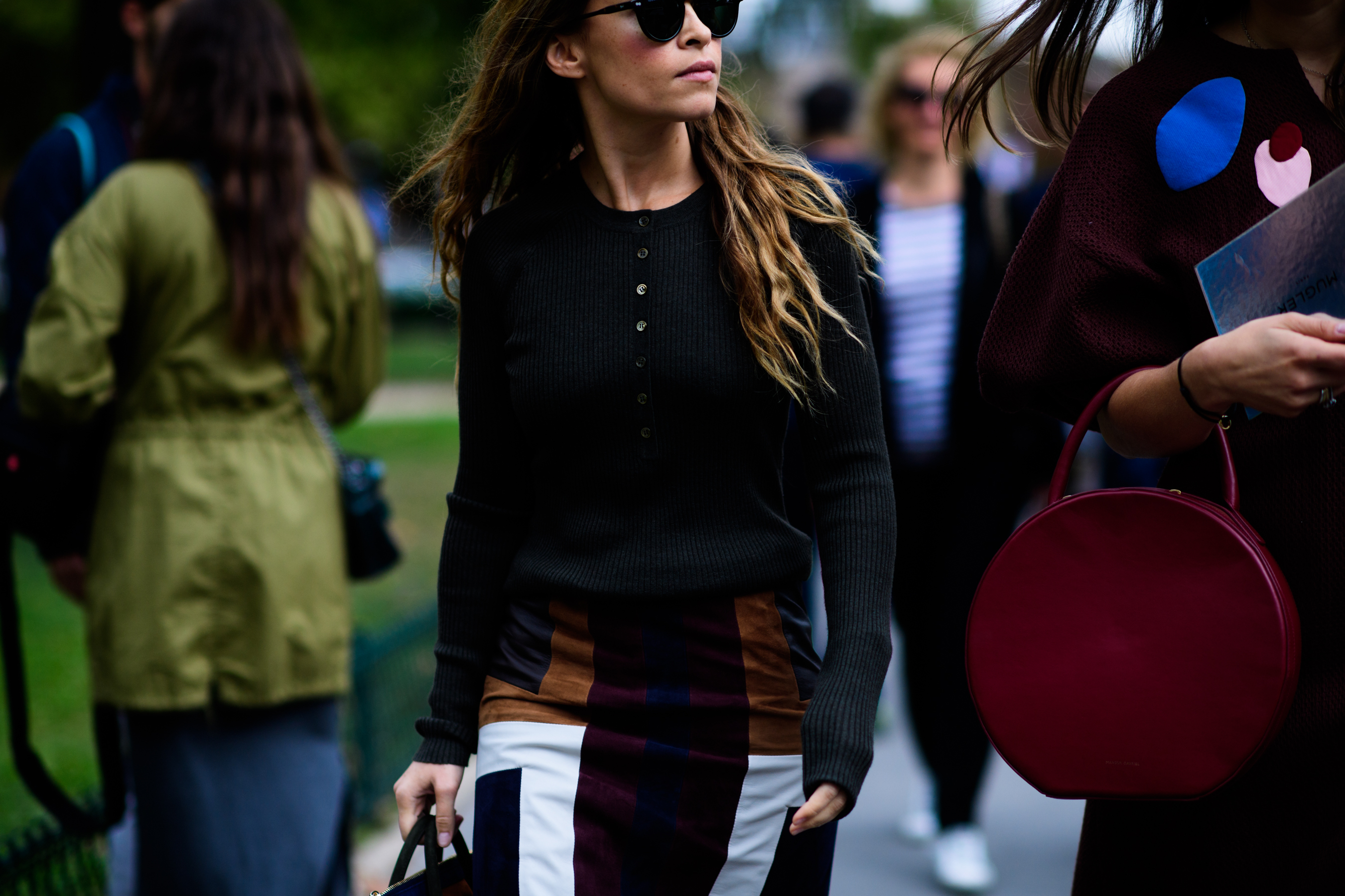 Russian buyer wearing brown detail skirt