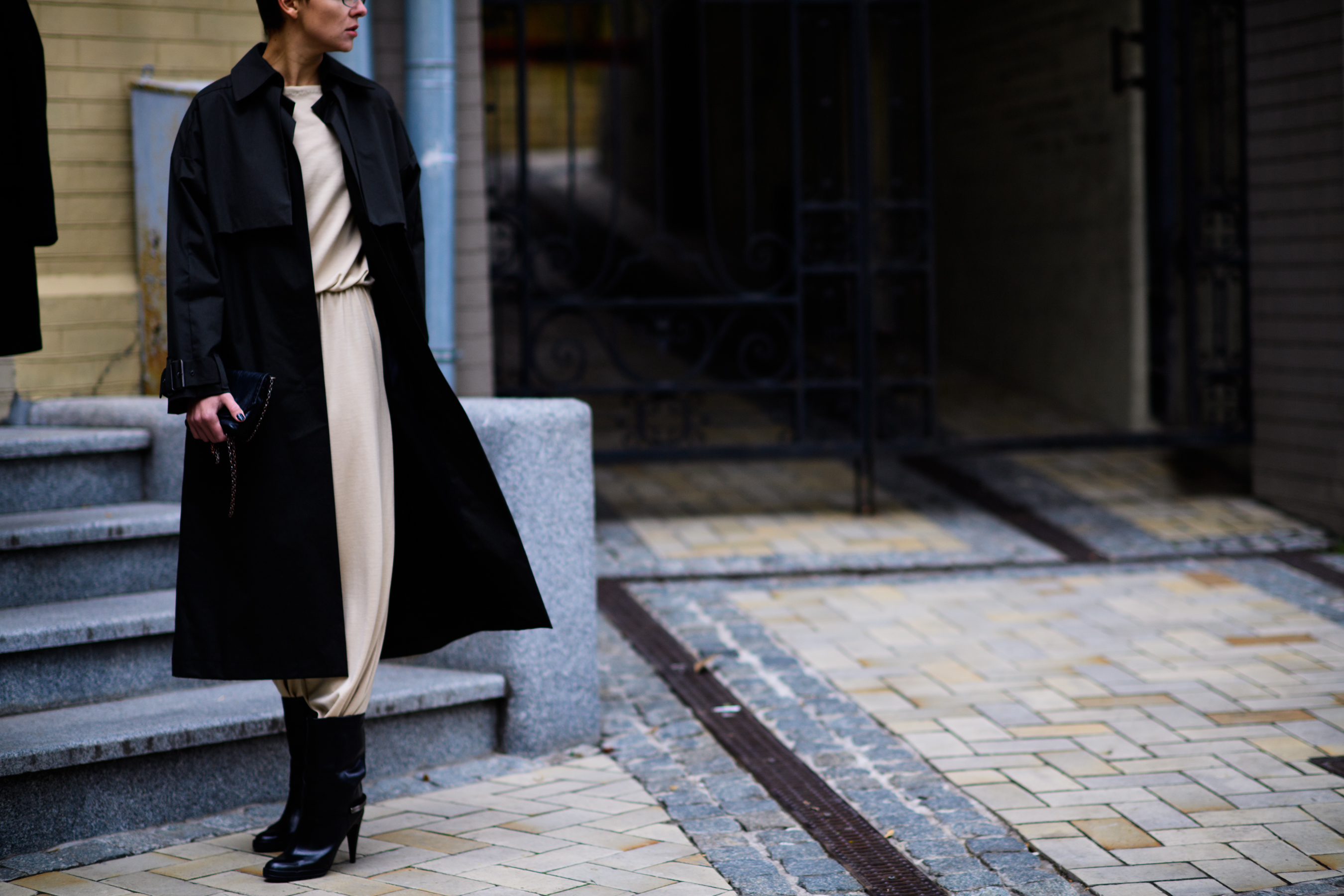 Woman wearing black coat