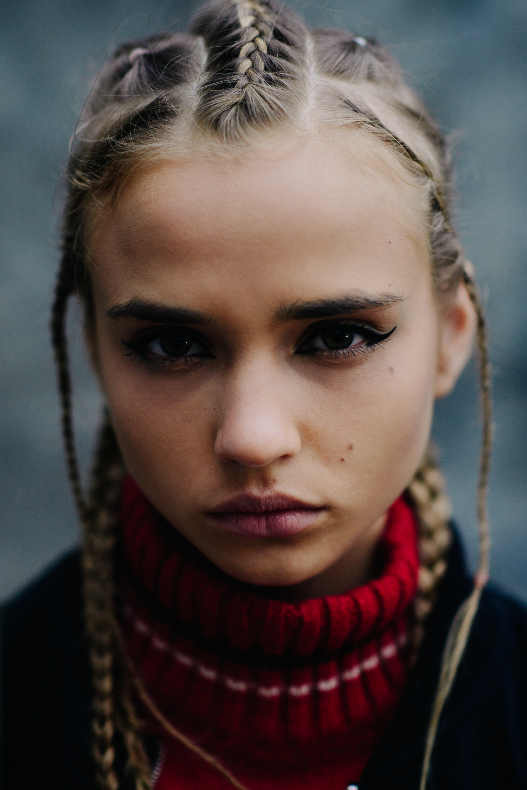 Portarit of Ukrainian girl with braided hair