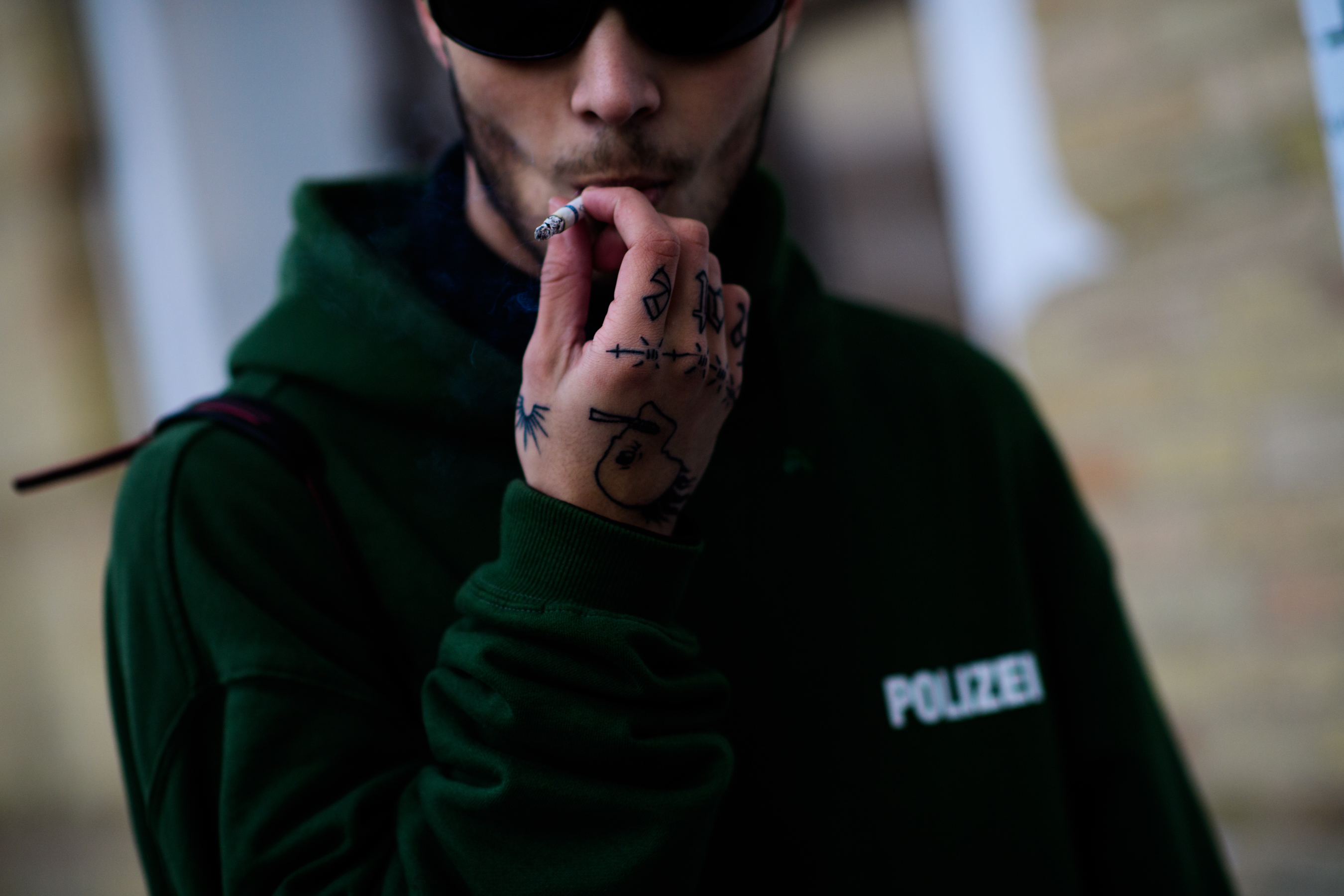 Man wearing Vetements hoodie