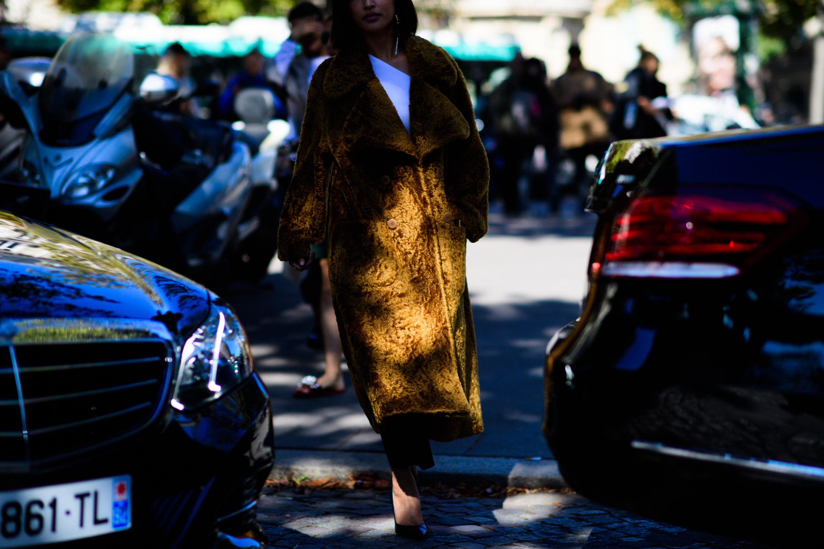 Blogger wearing fur coat
