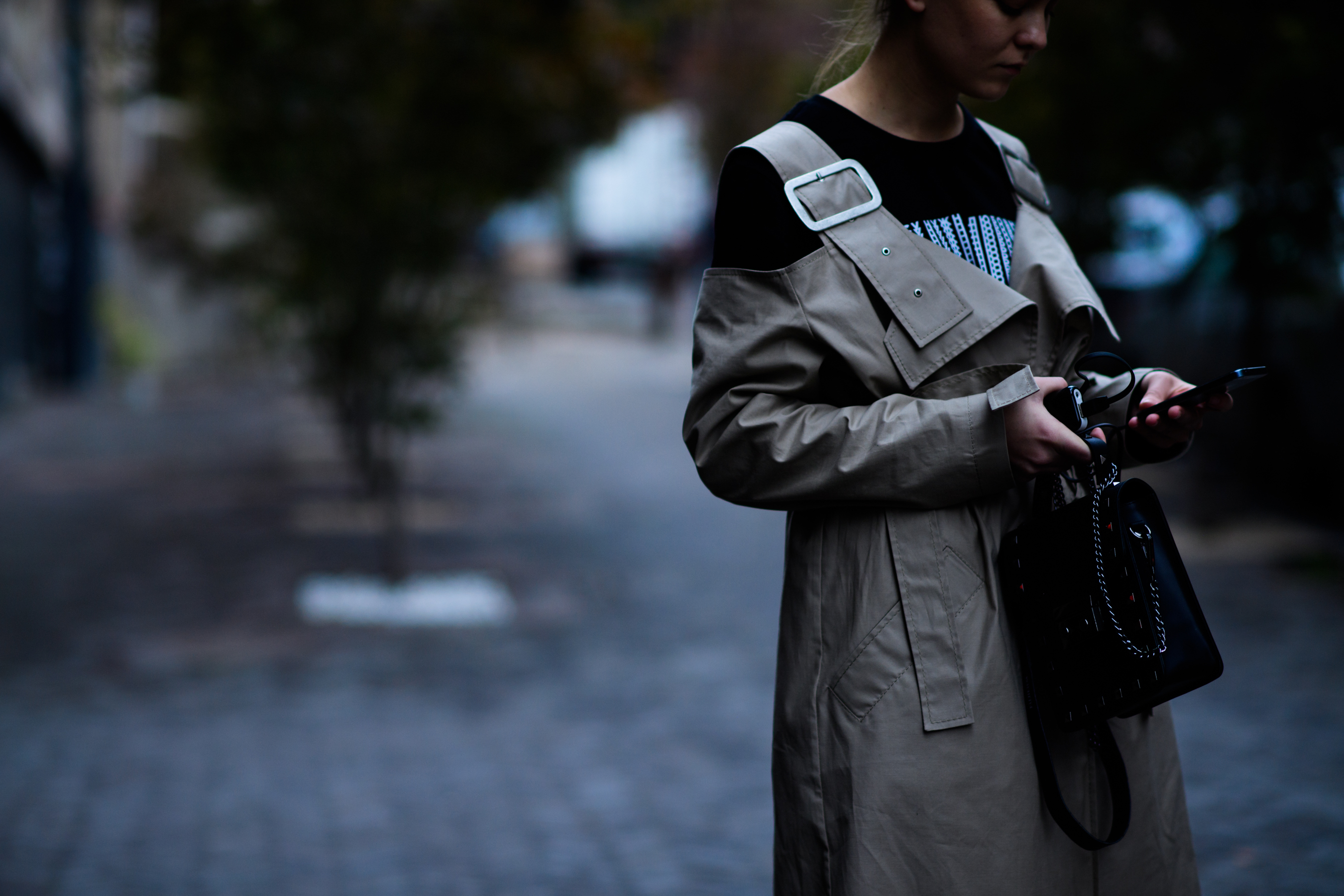 Woman wearing beige coat