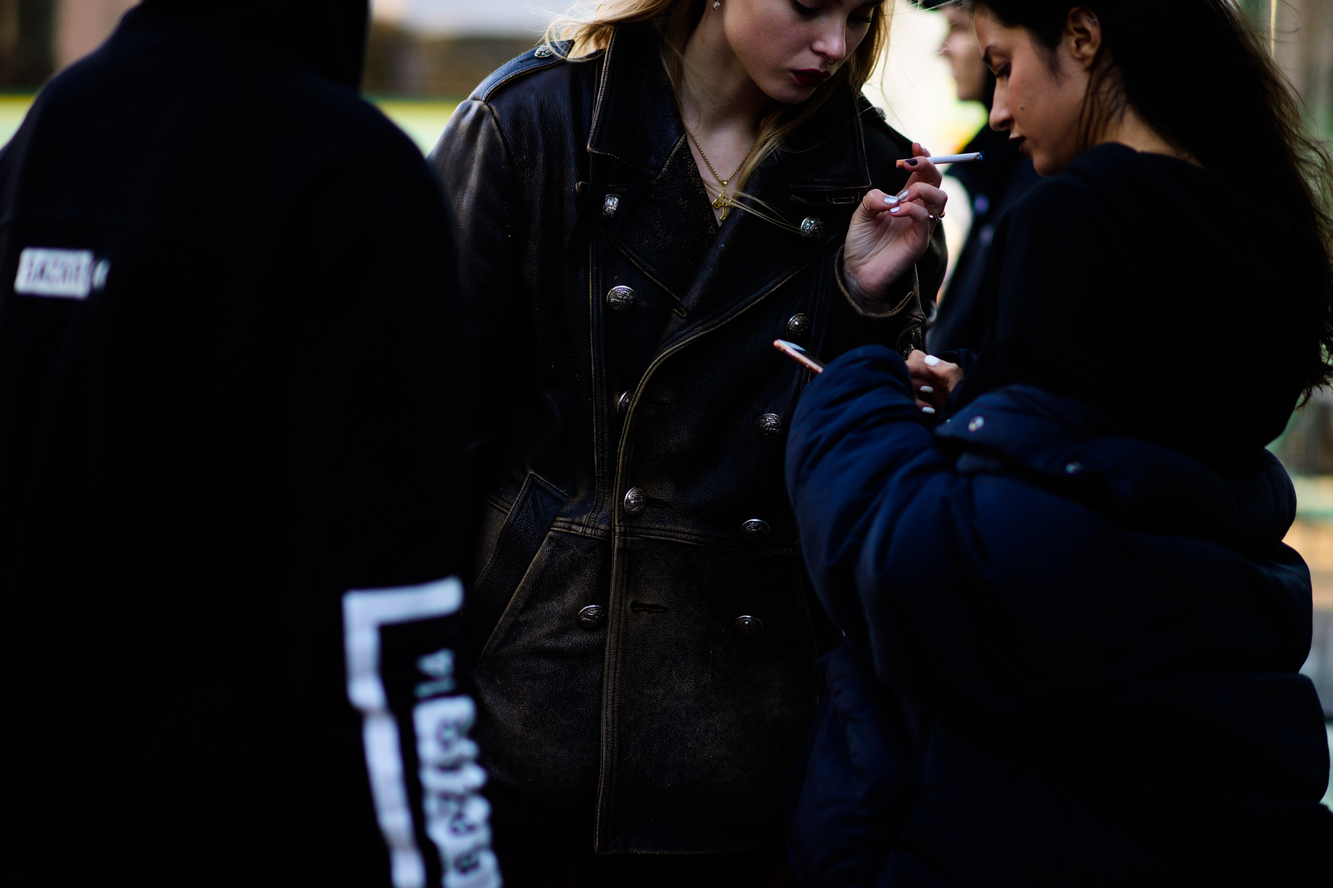 Russian girl wearing leather coat