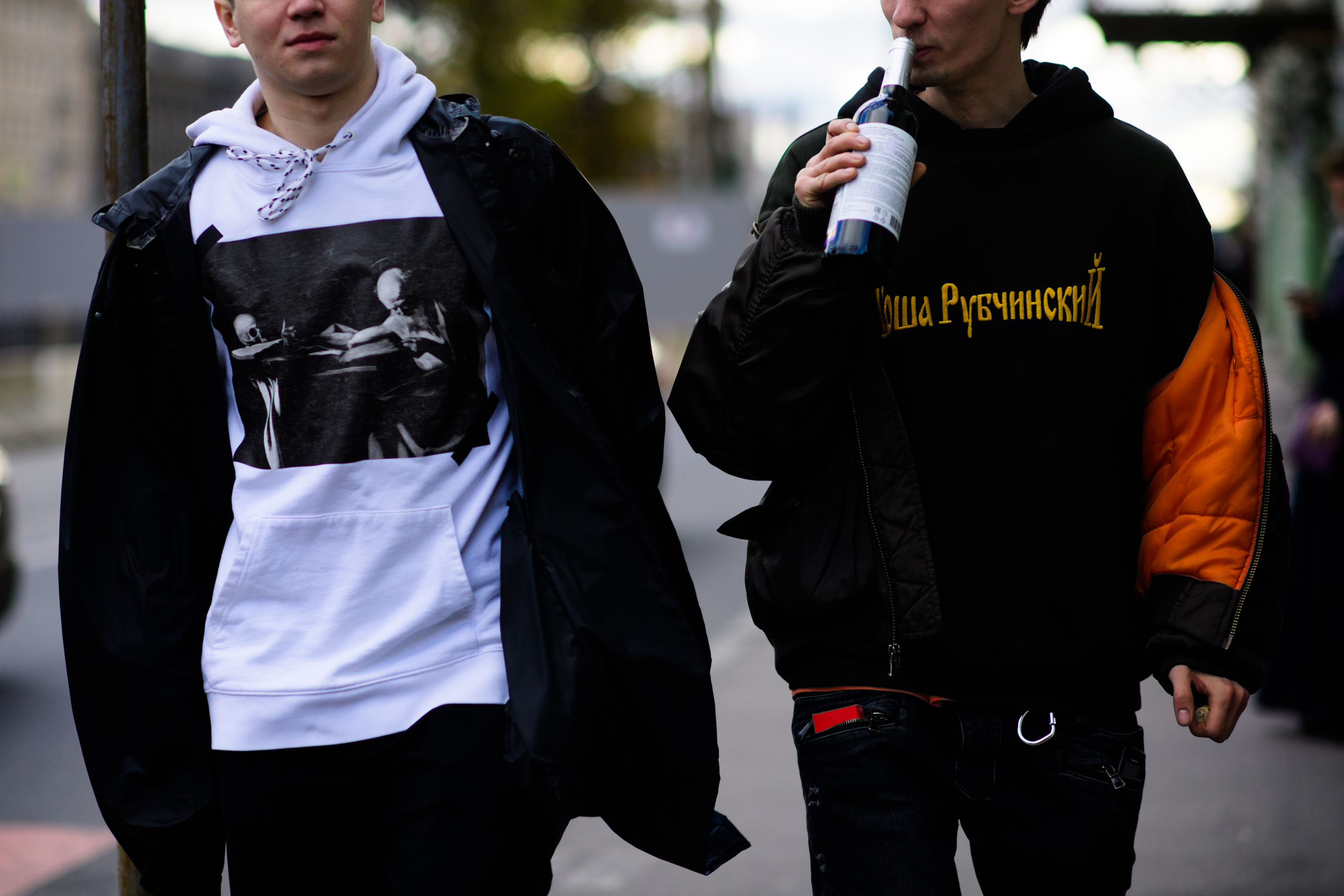 Two Russian men wearing street wear